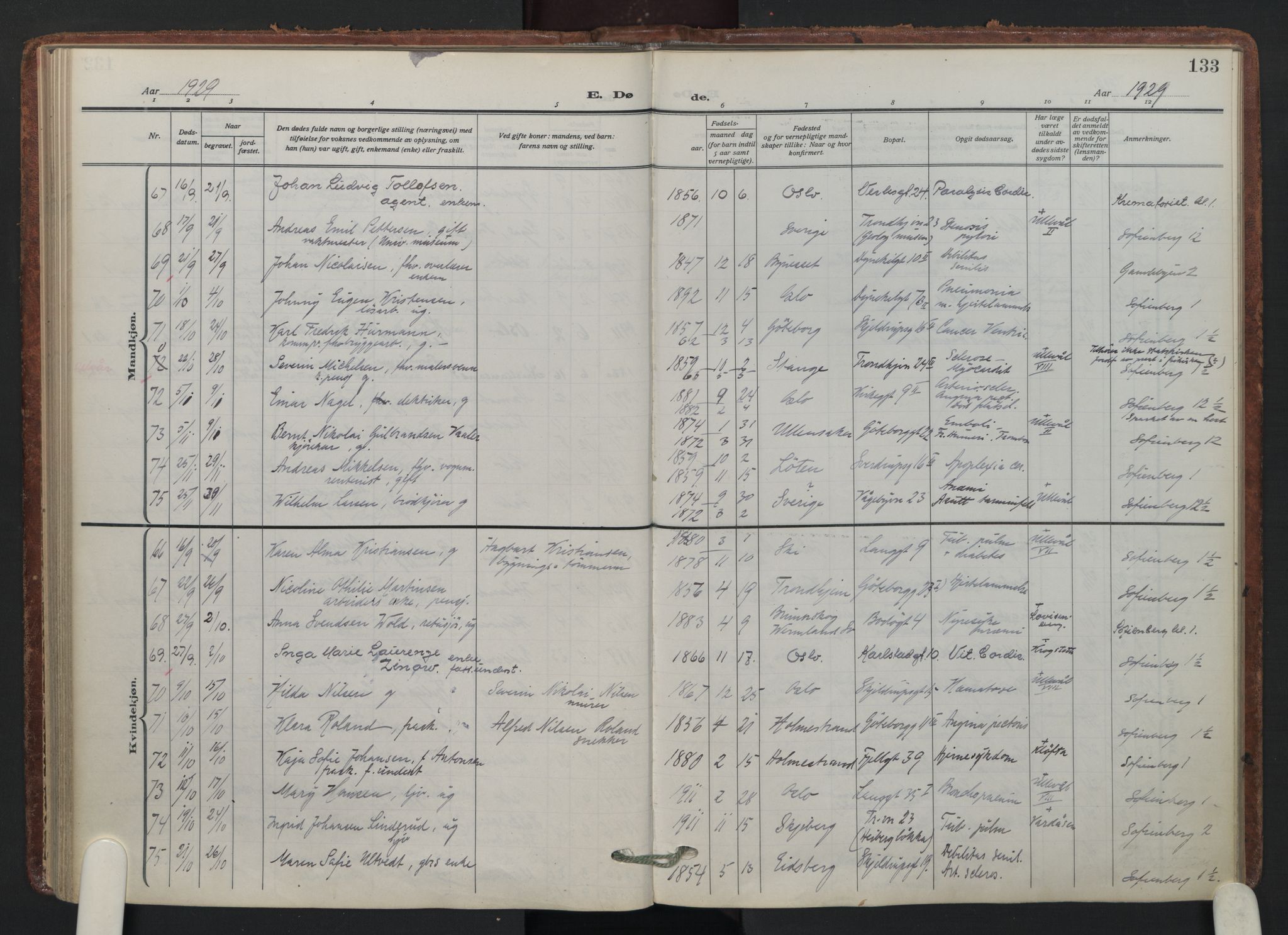 Petrus prestekontor Kirkebøker, AV/SAO-A-10872/F/Fa/L0014: Parish register (official) no. 14, 1916-1937, p. 133