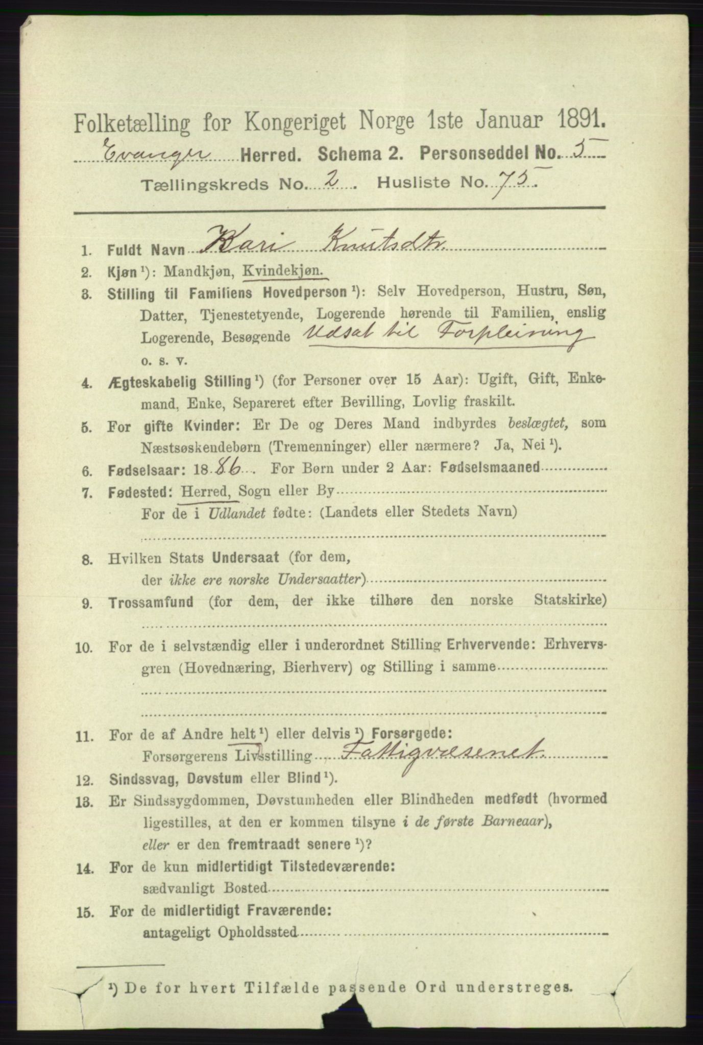 RA, 1891 census for 1237 Evanger, 1891, p. 802