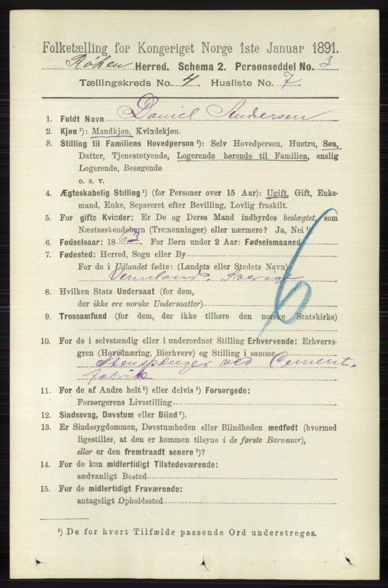 RA, 1891 census for 0627 Røyken, 1891, p. 1903
