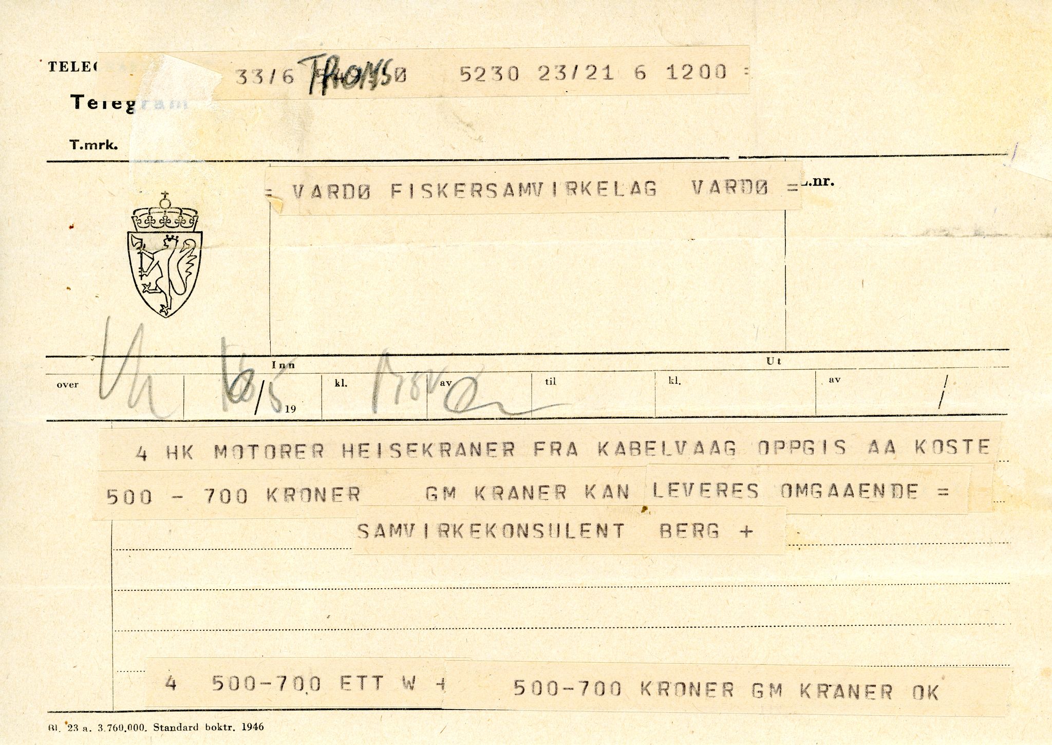 Vardø Fiskersamvirkelag, VAMU/A-0037/D/Da/L0005: Korrespondanse Ma-Re, 1947-1950