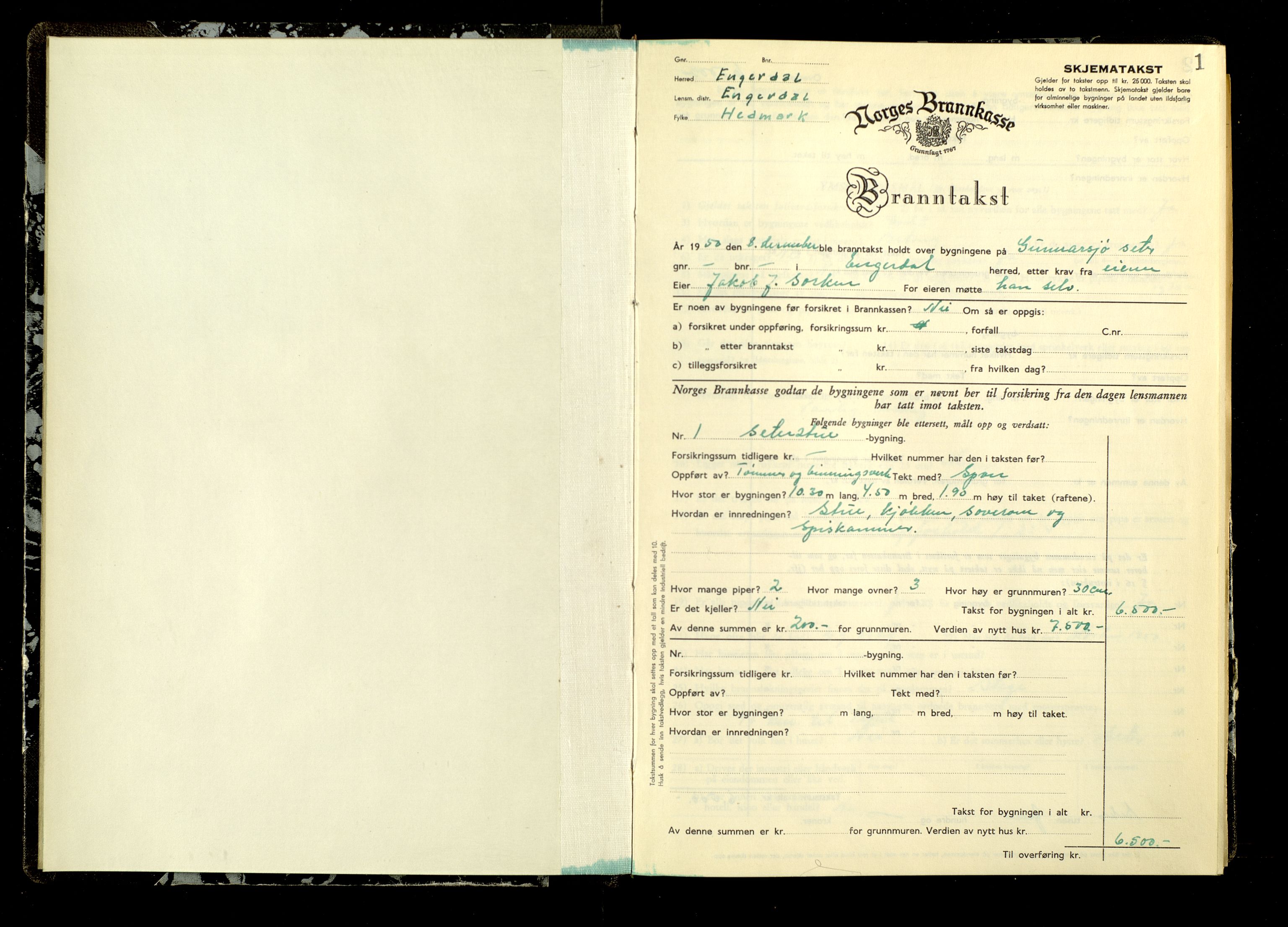 Norges Brannkasse, Engerdal, AV/SAH-NBRANE-025/F/L0009: Branntakstprotokoll, 1950-1955