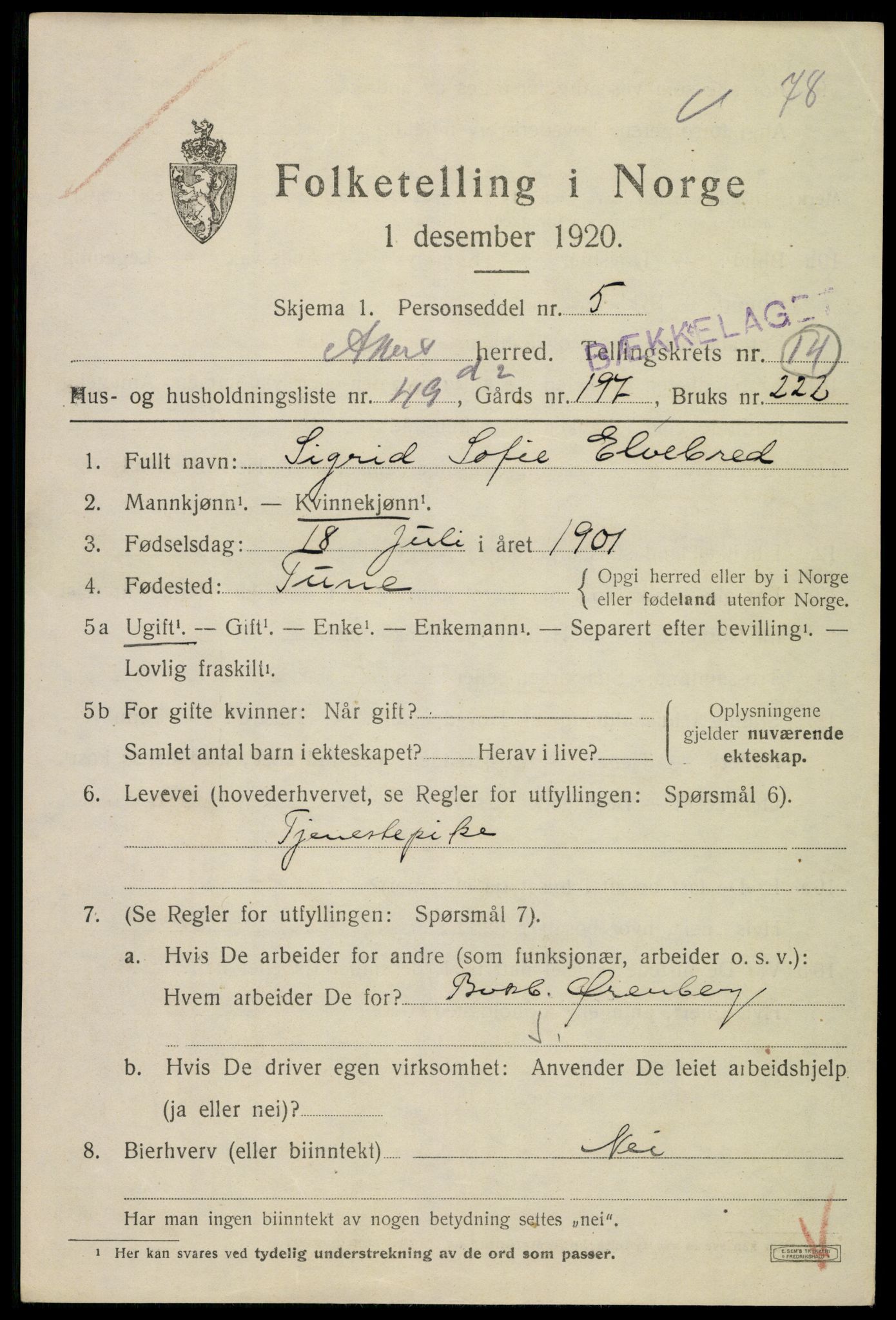 SAO, 1920 census for Aker, 1920, p. 85806