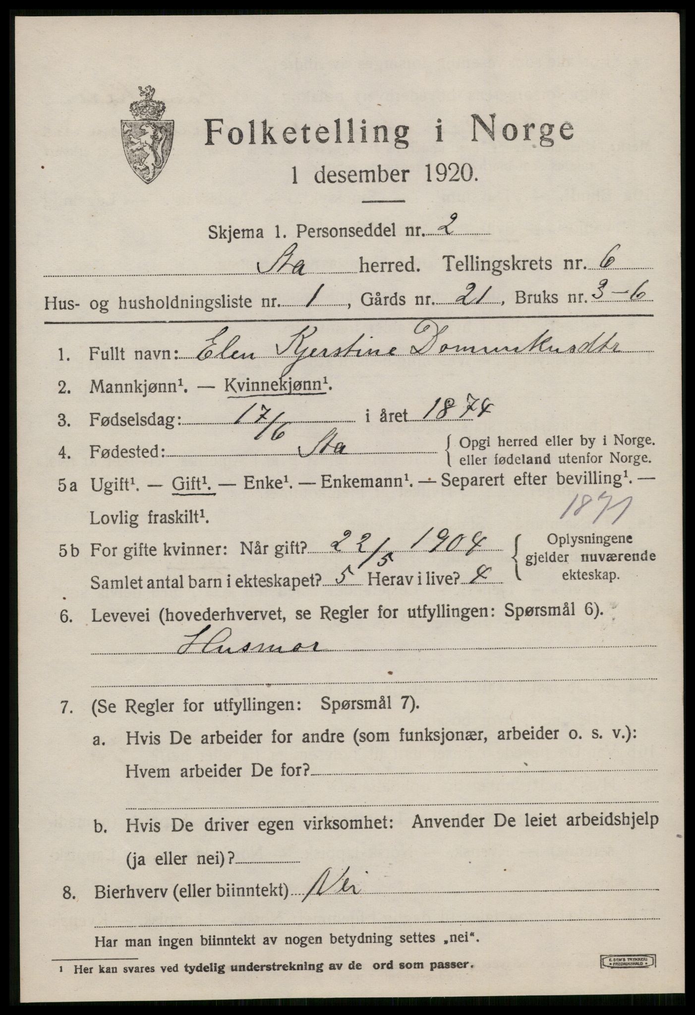 SAT, 1920 census for Å, 1920, p. 2404