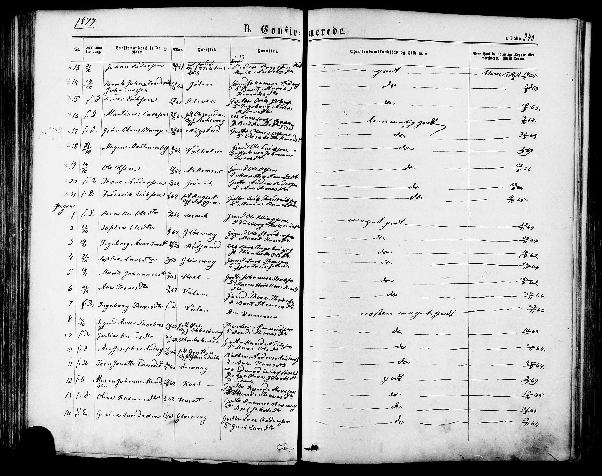 Ministerialprotokoller, klokkerbøker og fødselsregistre - Møre og Romsdal, SAT/A-1454/568/L0805: Parish register (official) no. 568A12 /1, 1869-1884, p. 243