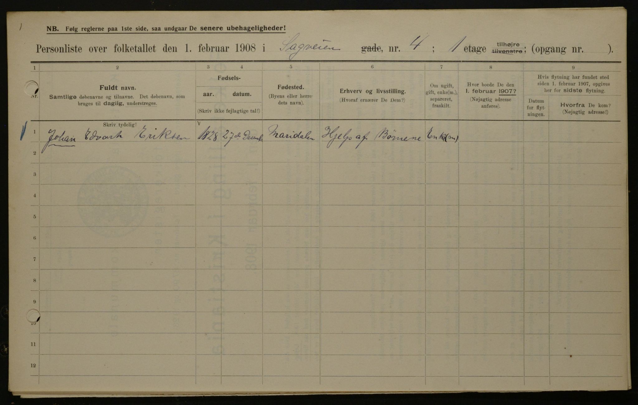 OBA, Municipal Census 1908 for Kristiania, 1908, p. 77900