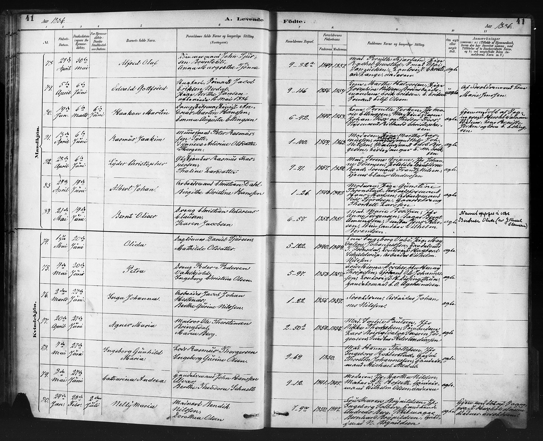 Nykirken Sokneprestembete, AV/SAB-A-77101/H/Haa: Parish register (official) no. B 5, 1885-1894, p. 41