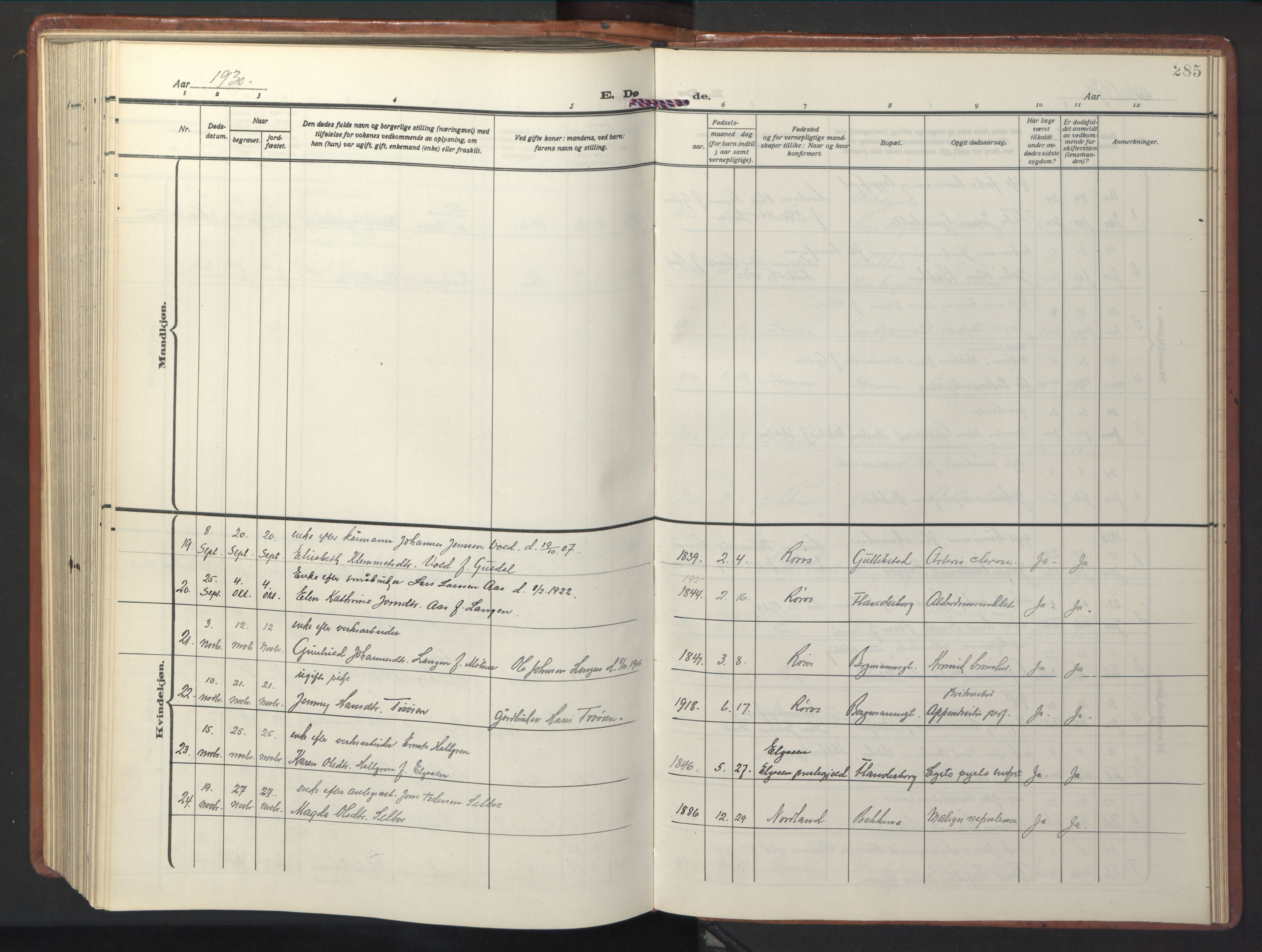 Ministerialprotokoller, klokkerbøker og fødselsregistre - Sør-Trøndelag, SAT/A-1456/681/L0943: Parish register (copy) no. 681C07, 1926-1954, p. 285