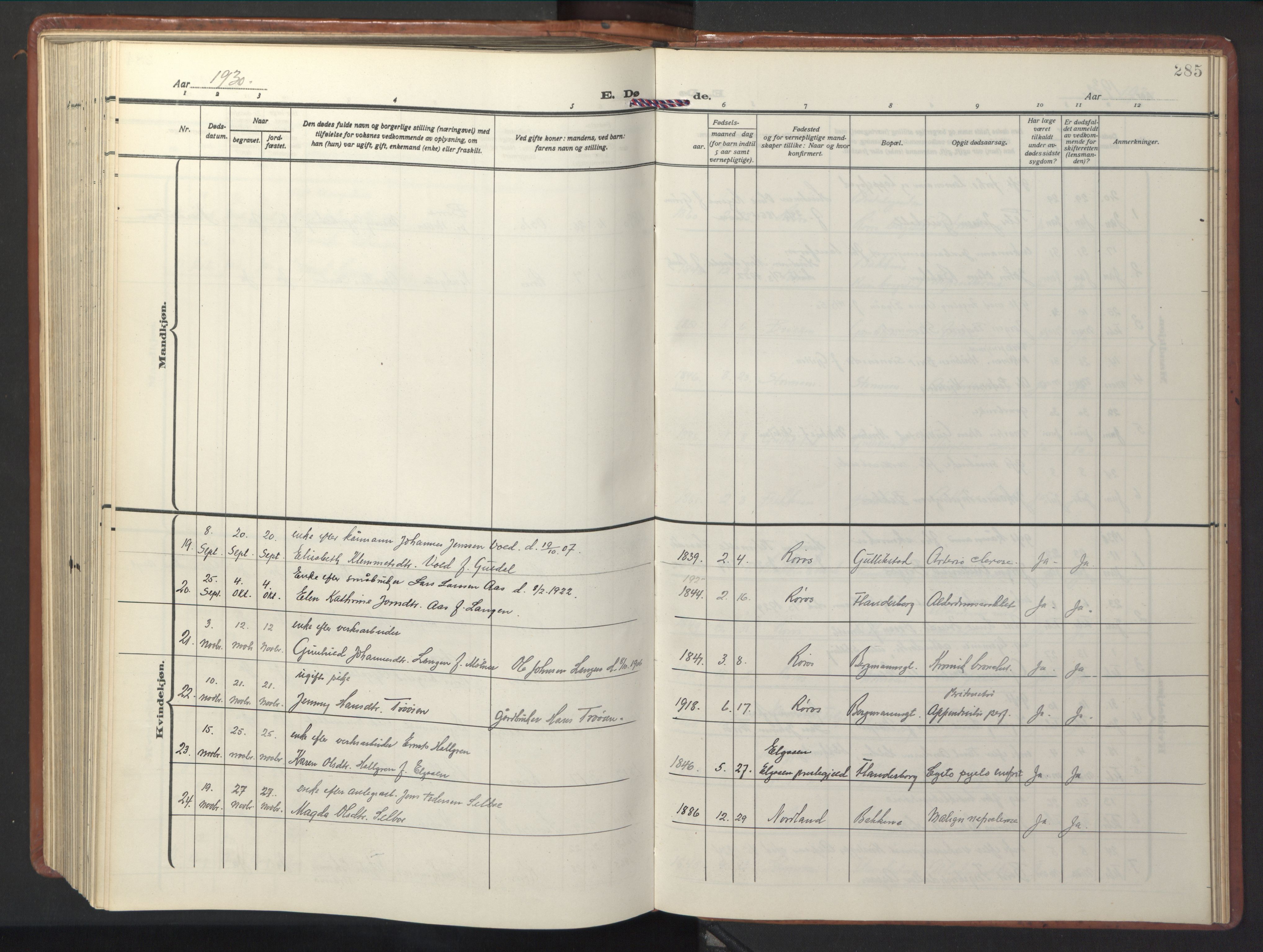 Ministerialprotokoller, klokkerbøker og fødselsregistre - Sør-Trøndelag, AV/SAT-A-1456/681/L0943: Parish register (copy) no. 681C07, 1926-1954, p. 285