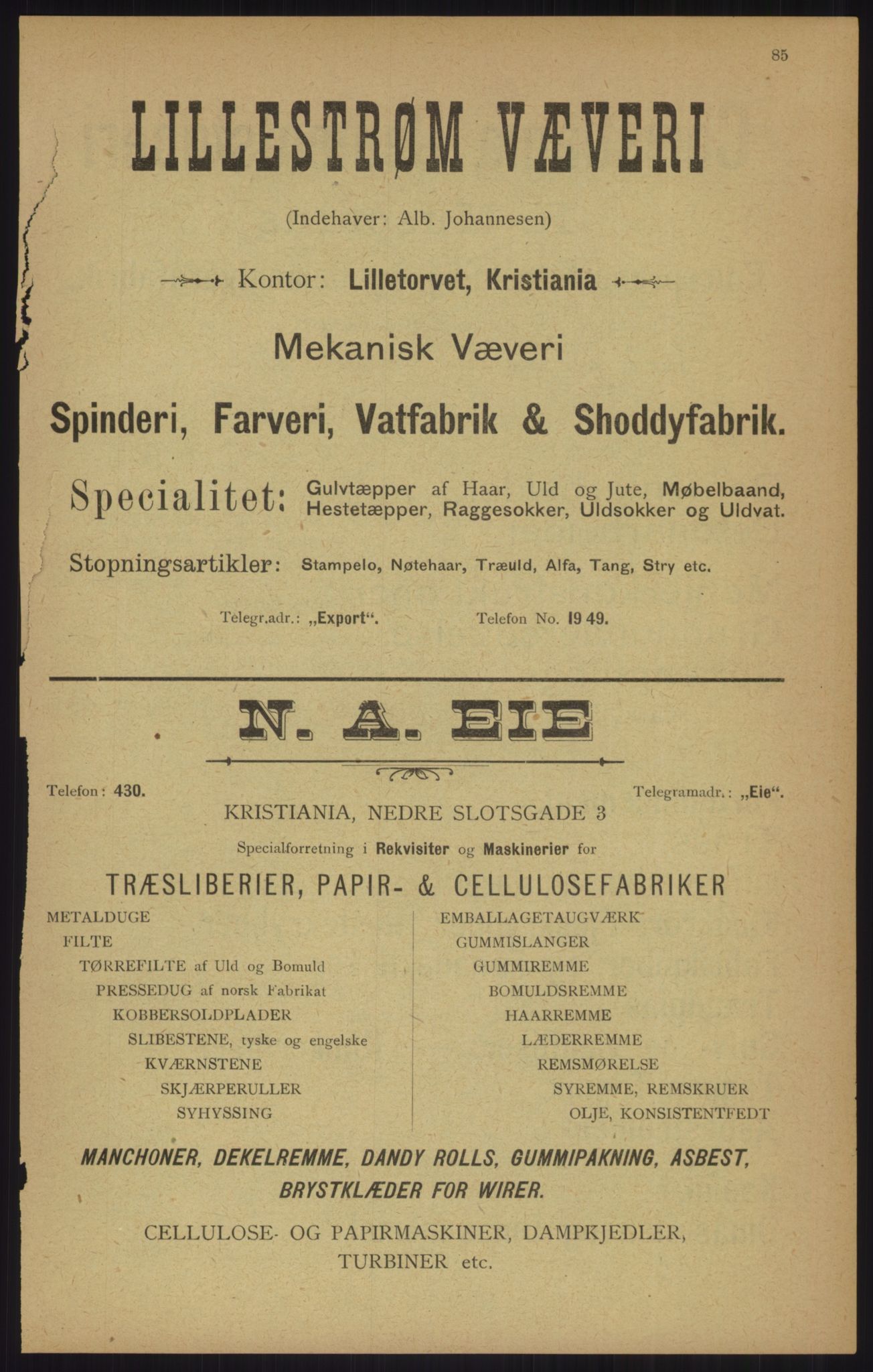 Kristiania/Oslo adressebok, PUBL/-, 1905, p. 85