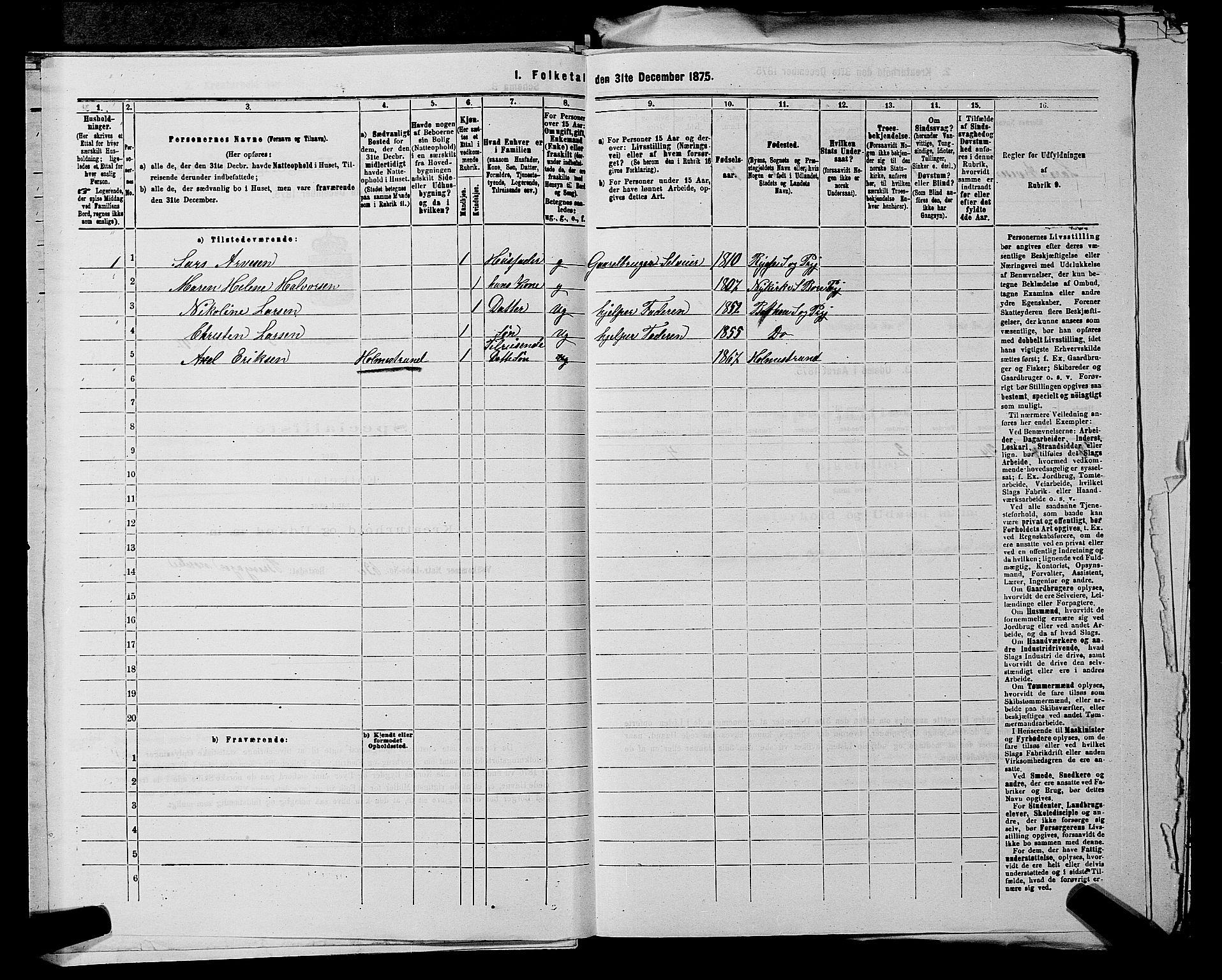 SAKO, 1875 census for 0715P Botne, 1875, p. 309