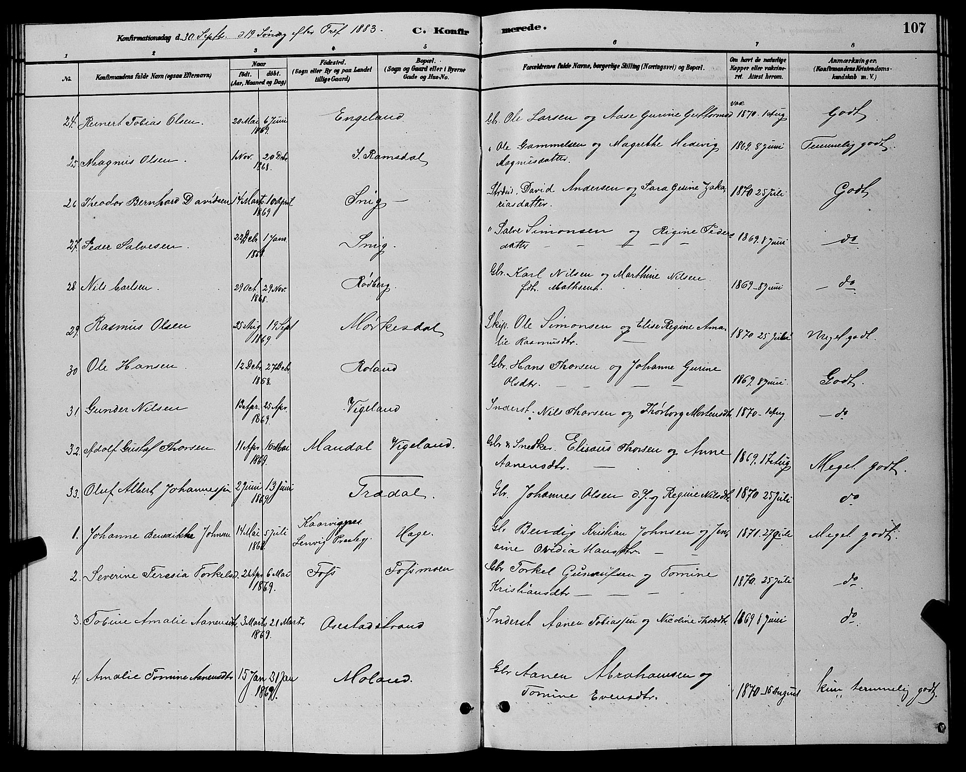 Sør-Audnedal sokneprestkontor, SAK/1111-0039/F/Fb/Fbb/L0005: Parish register (copy) no. B 5, 1880-1892, p. 107