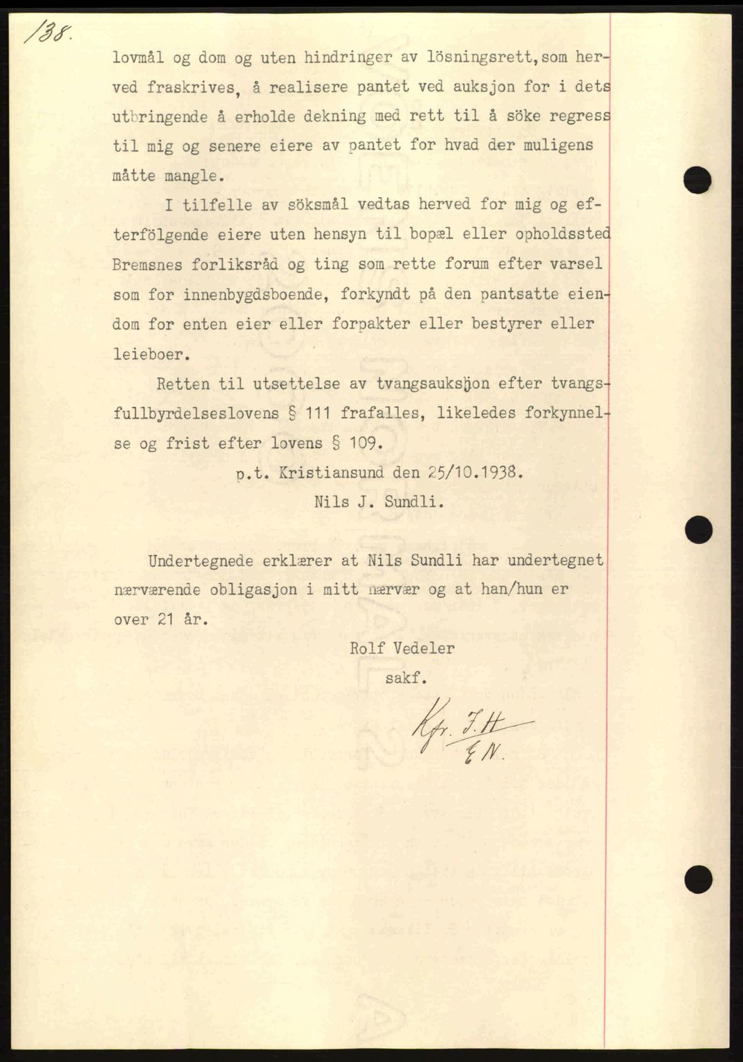 Nordmøre sorenskriveri, AV/SAT-A-4132/1/2/2Ca: Mortgage book no. B84, 1938-1939, Diary no: : 2446/1938