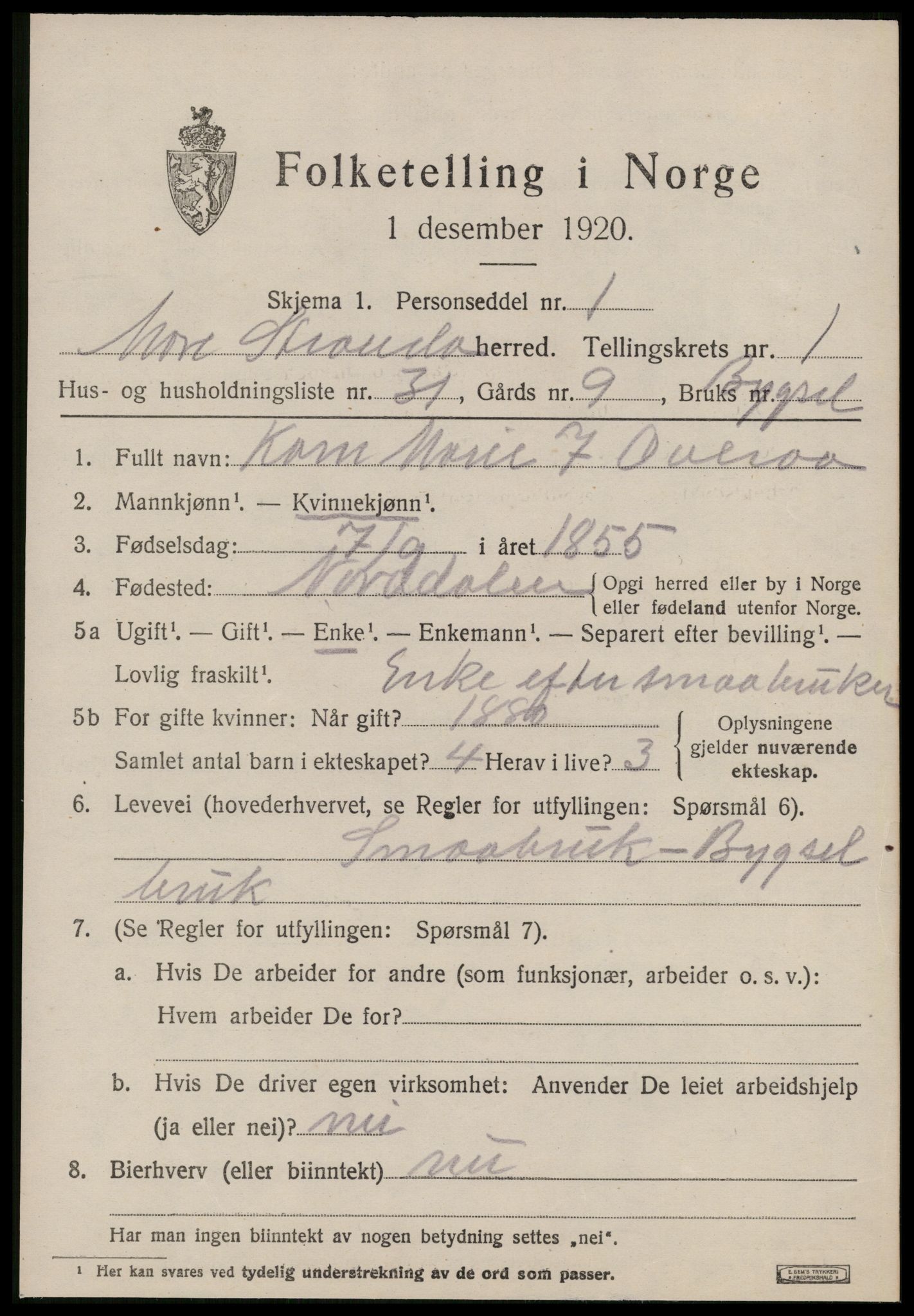 SAT, 1920 census for Stranda, 1920, p. 943