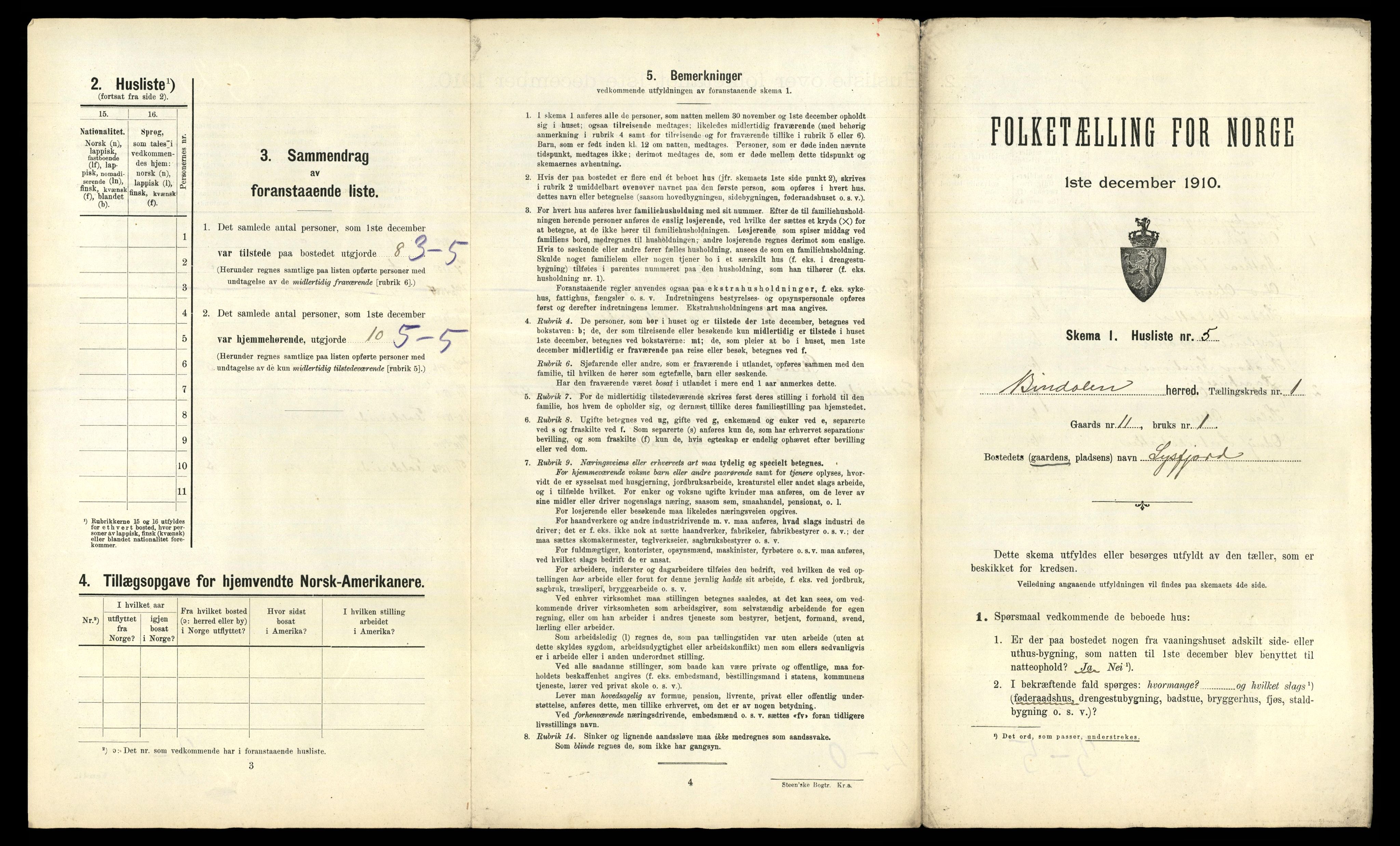 RA, 1910 census for Bindal, 1910, p. 42