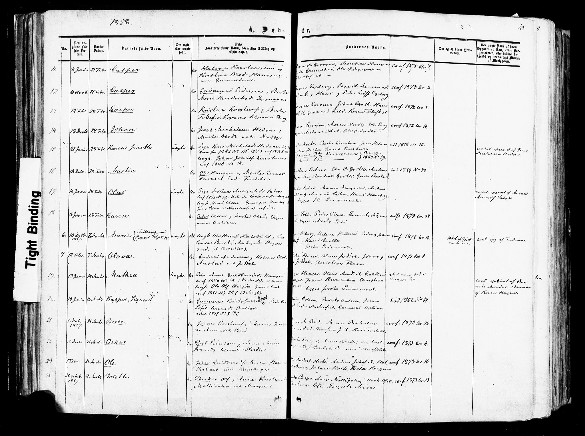 Aurskog prestekontor Kirkebøker, SAO/A-10304a/F/Fa/L0007: Parish register (official) no. I 7, 1854-1877, p. 43