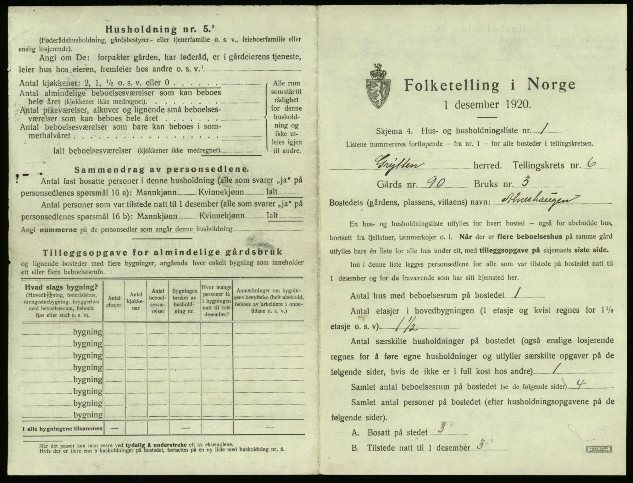 SAT, 1920 census for Grytten, 1920, p. 556