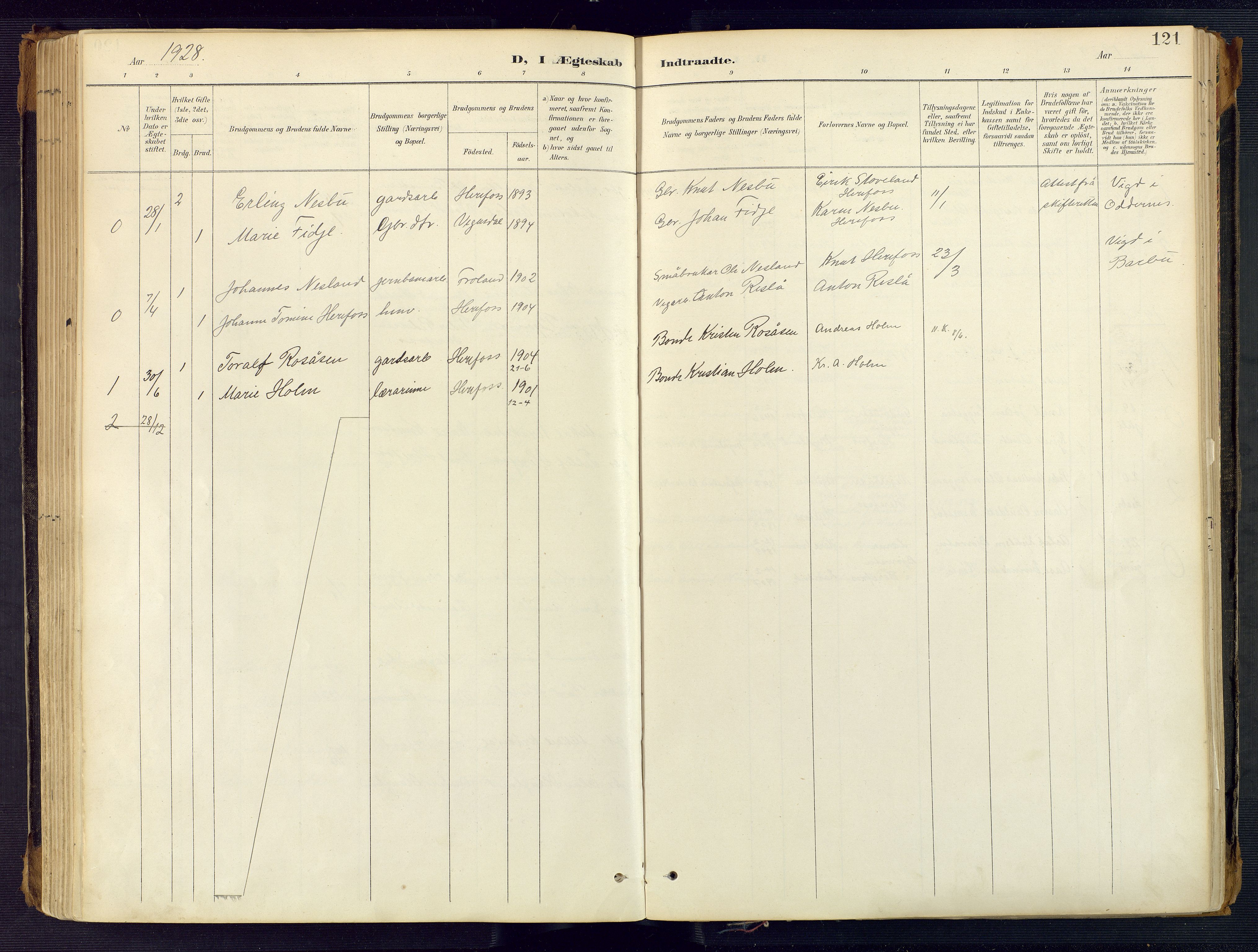 Herefoss sokneprestkontor, SAK/1111-0019/F/Fa/Faa/L0003: Parish register (official) no. A 3, 1887-1930, p. 121