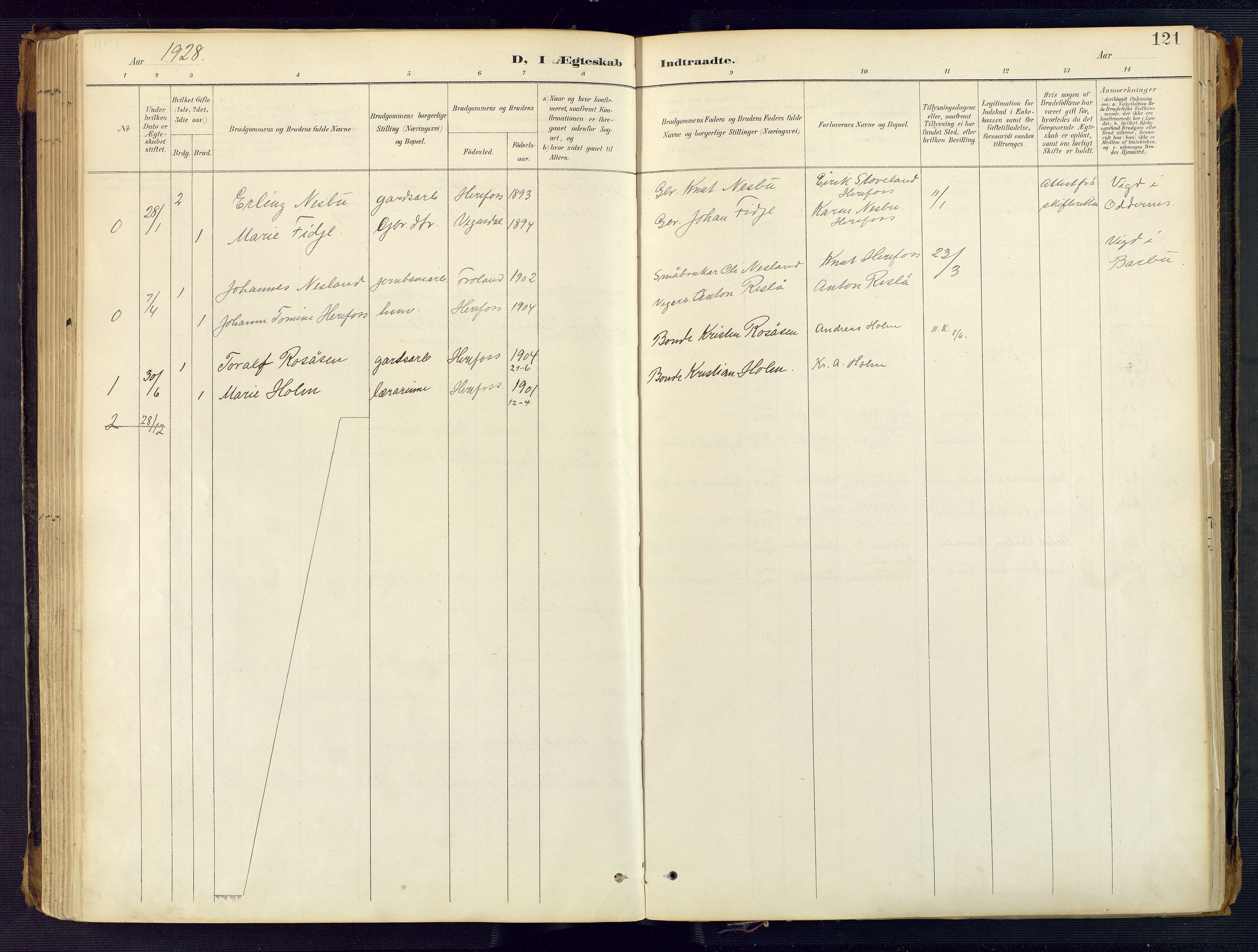 Herefoss sokneprestkontor, AV/SAK-1111-0019/F/Fa/Faa/L0003: Parish register (official) no. A 3, 1887-1930, p. 121