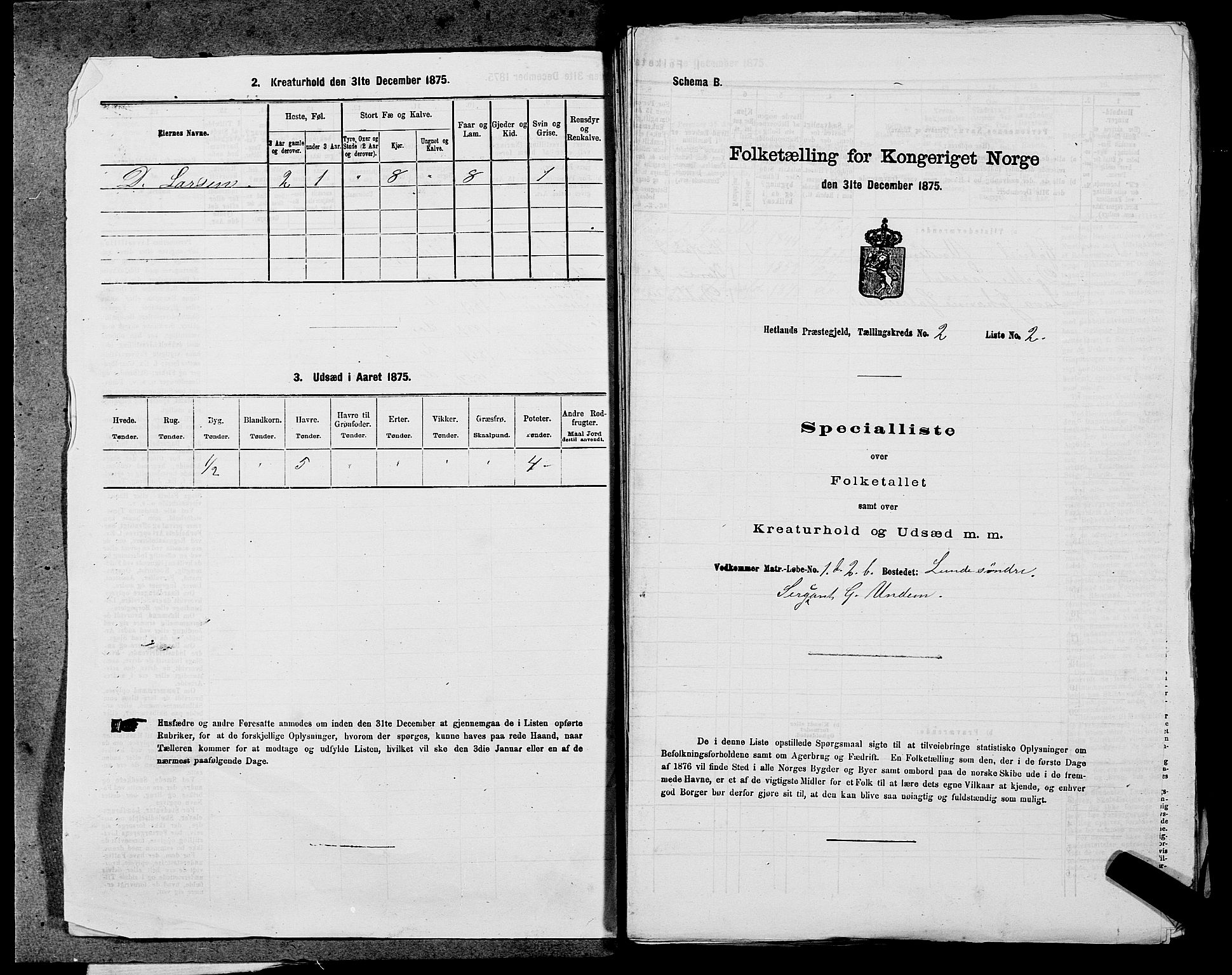 SAST, 1875 census for 1126P Hetland, 1875, p. 322