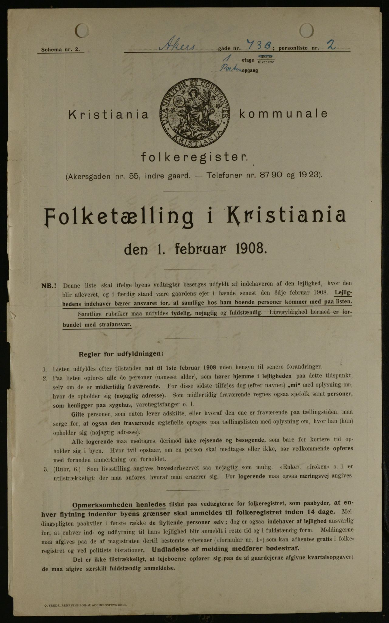 OBA, Municipal Census 1908 for Kristiania, 1908, p. 825