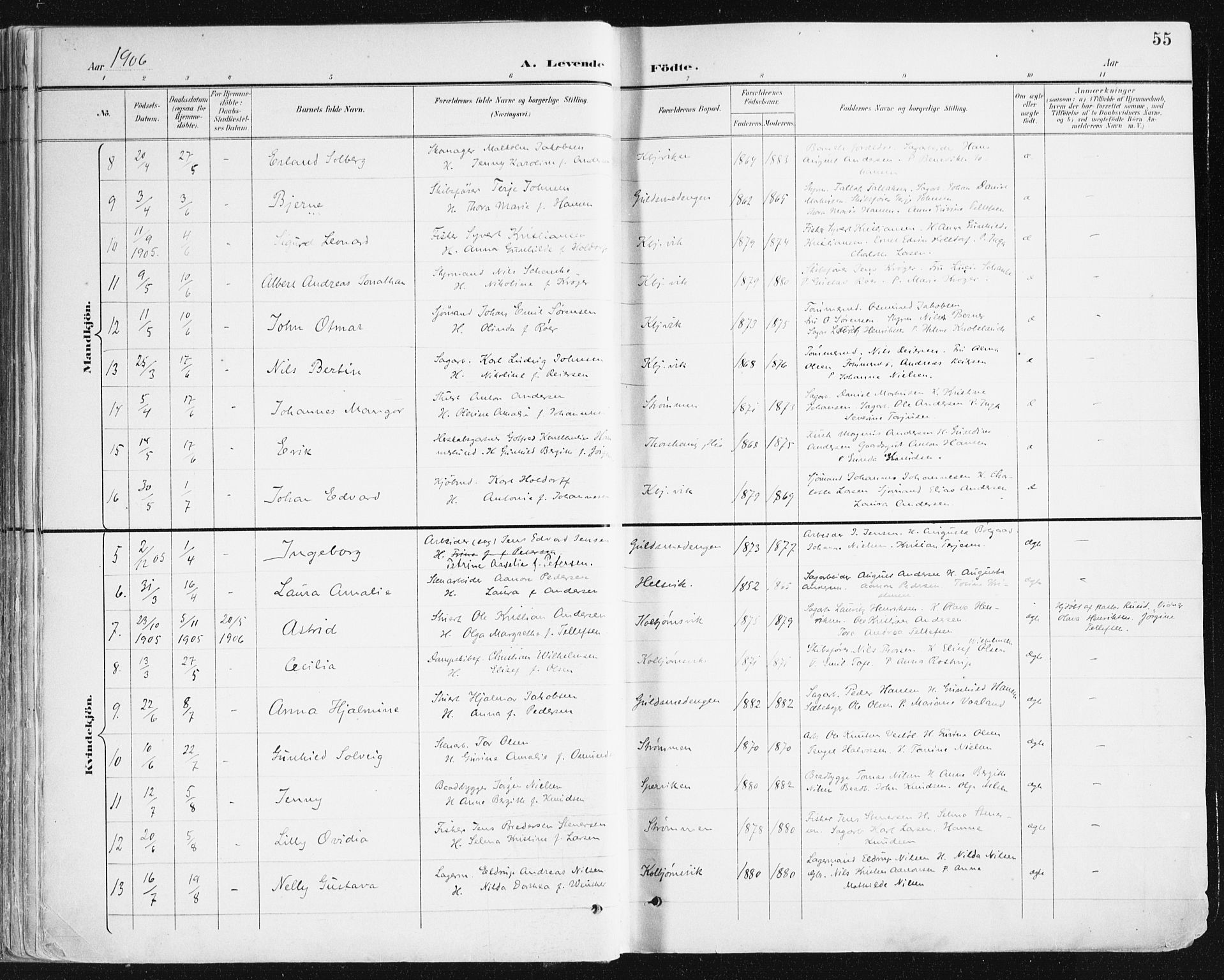 Hisøy sokneprestkontor, AV/SAK-1111-0020/F/Fa/L0004: Parish register (official) no. A 4, 1895-1917, p. 55