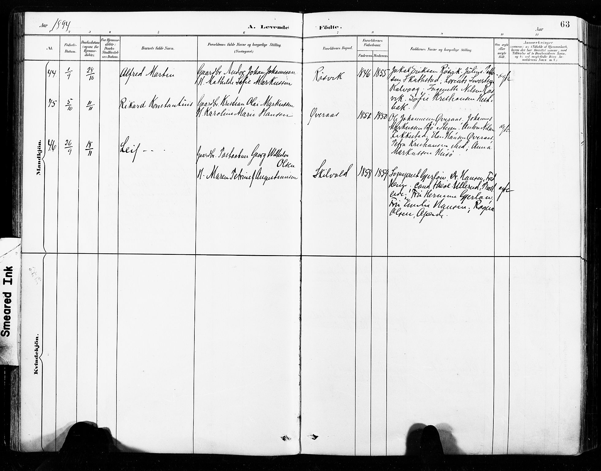 Ministerialprotokoller, klokkerbøker og fødselsregistre - Nordland, AV/SAT-A-1459/859/L0847: Parish register (official) no. 859A07, 1890-1899, p. 63