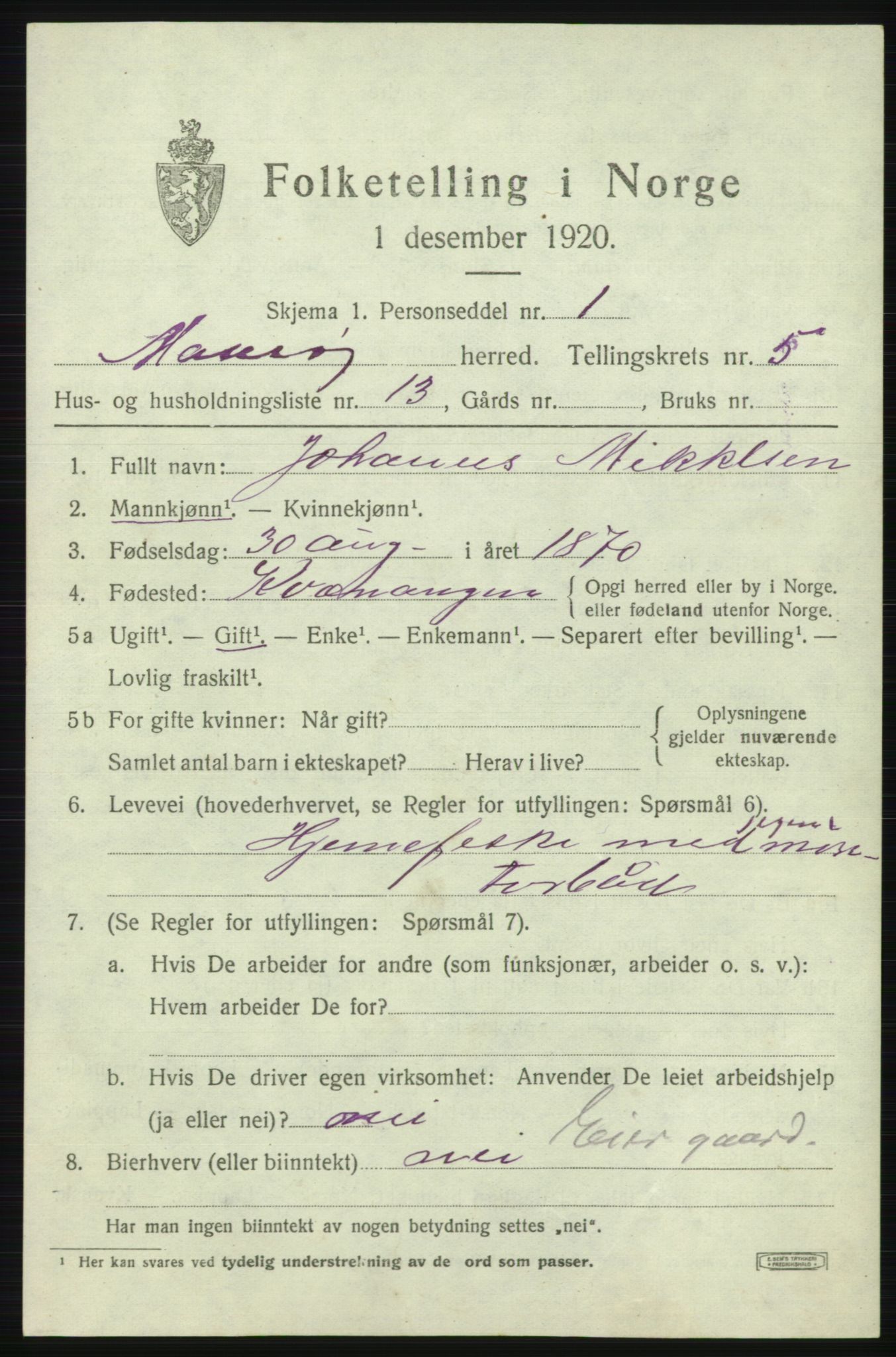 SATØ, 1920 census for Måsøy, 1920, p. 2600