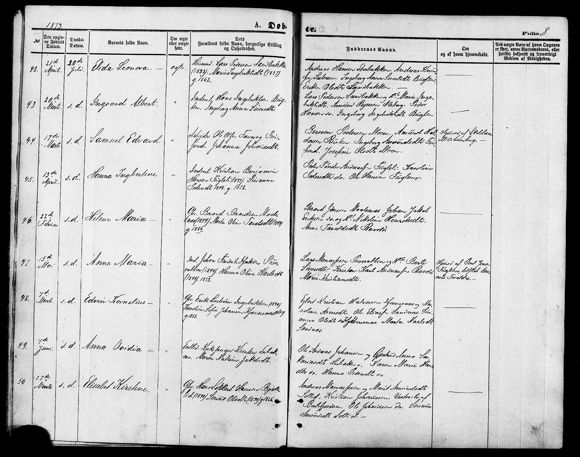 Målselv sokneprestembete, SATØ/S-1311/G/Ga/Gaa/L0005kirke: Parish register (official) no. 5, 1872-1884, p. 8