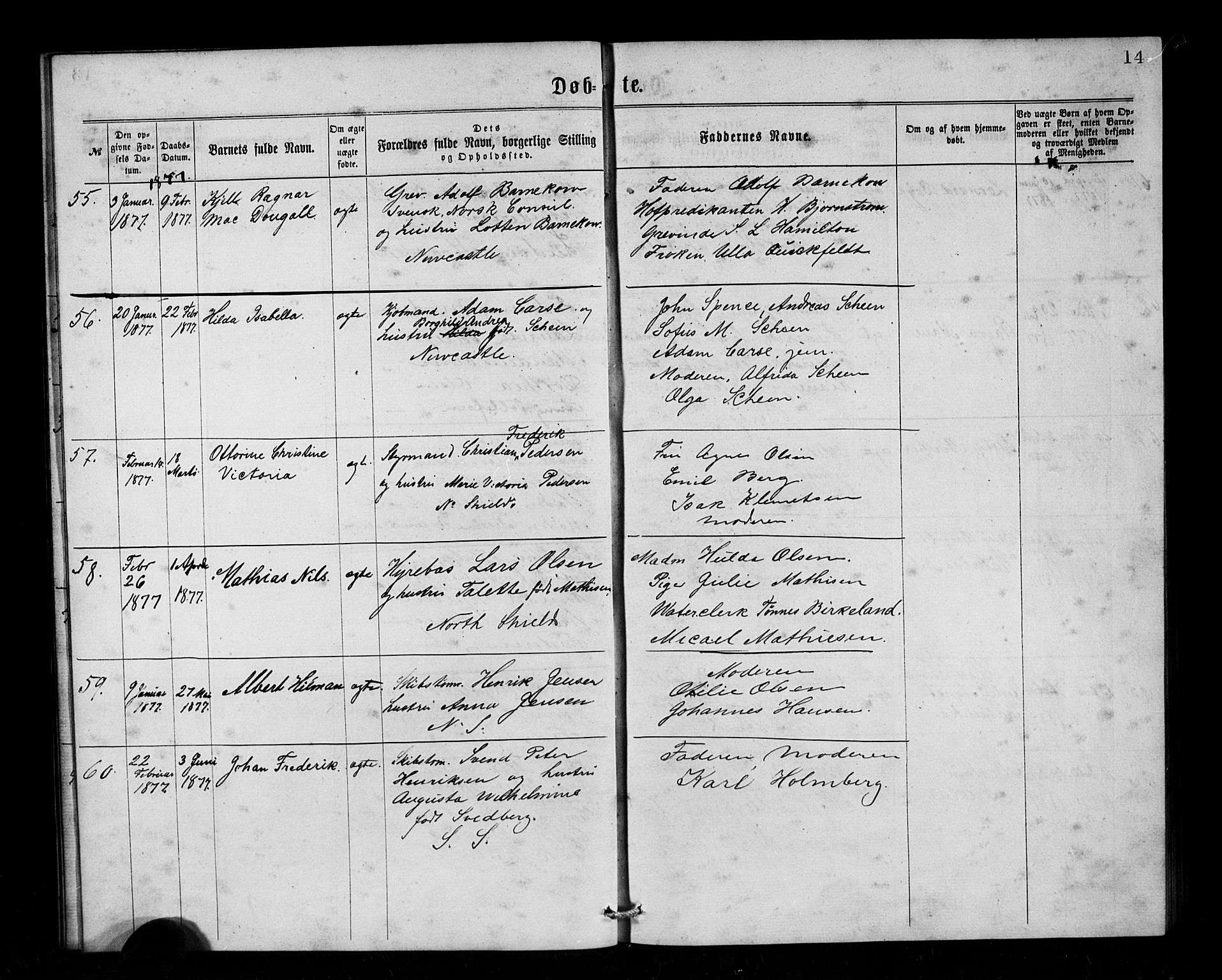 Den norske sjømannsmisjon i utlandet/Tyne-havnene (North Shields og New Castle), SAB/SAB/PA-0101/H/Ha/L0001: Parish register (official) no. A 1, 1865-1883, p. 14