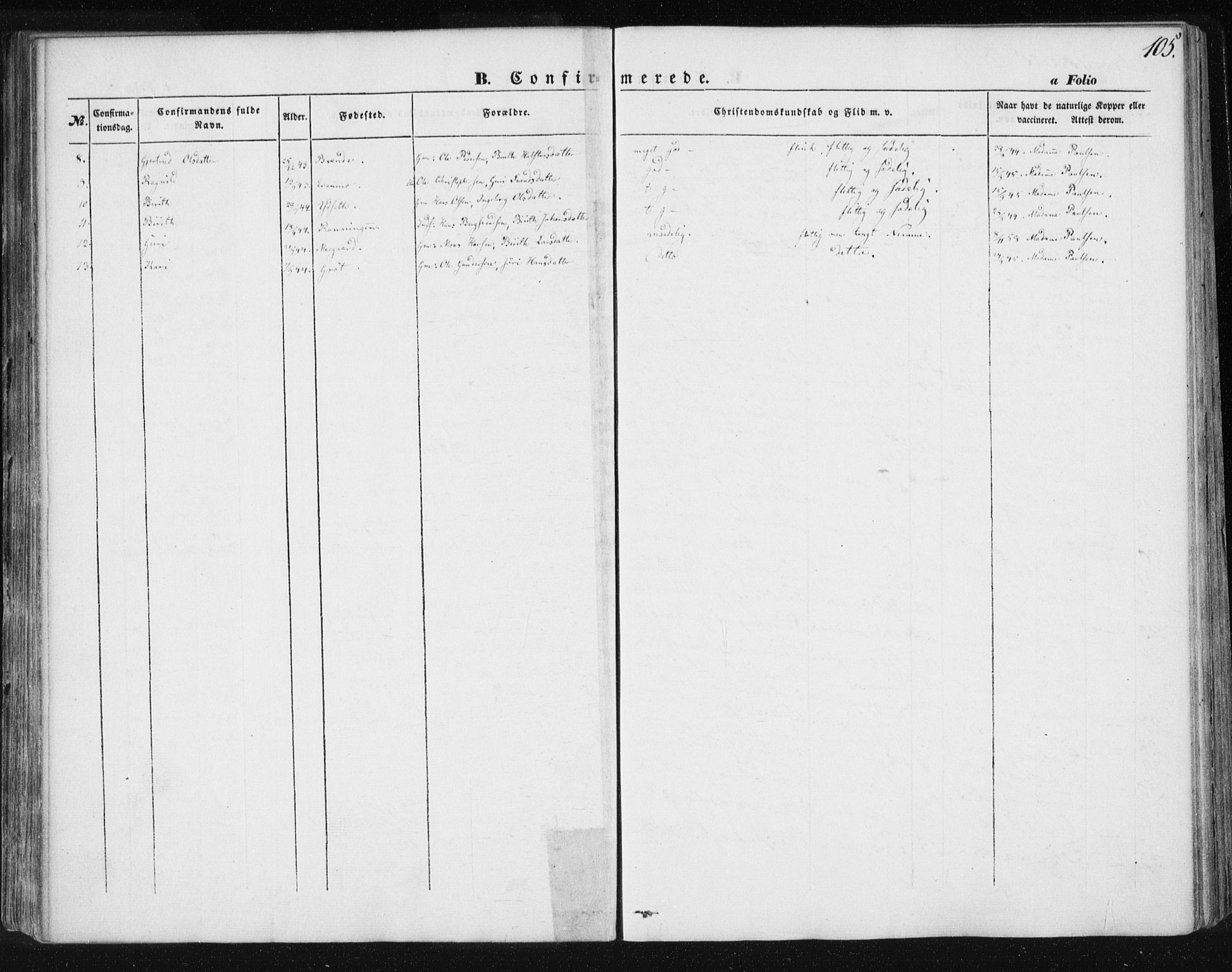Ministerialprotokoller, klokkerbøker og fødselsregistre - Sør-Trøndelag, SAT/A-1456/685/L0963: Parish register (official) no. 685A06 /1, 1846-1859, p. 105