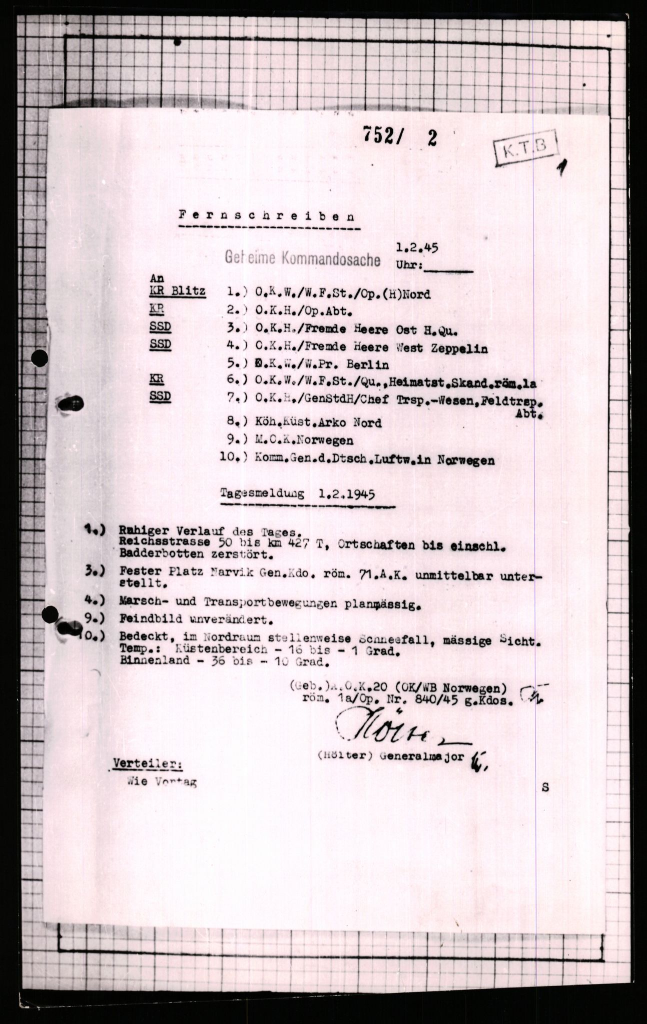 Forsvarets Overkommando. 2 kontor. Arkiv 11.4. Spredte tyske arkivsaker, AV/RA-RAFA-7031/D/Dar/Dara/L0007: Krigsdagbøker for 20. Gebirgs-Armee-Oberkommando (AOK 20), 1945, p. 4