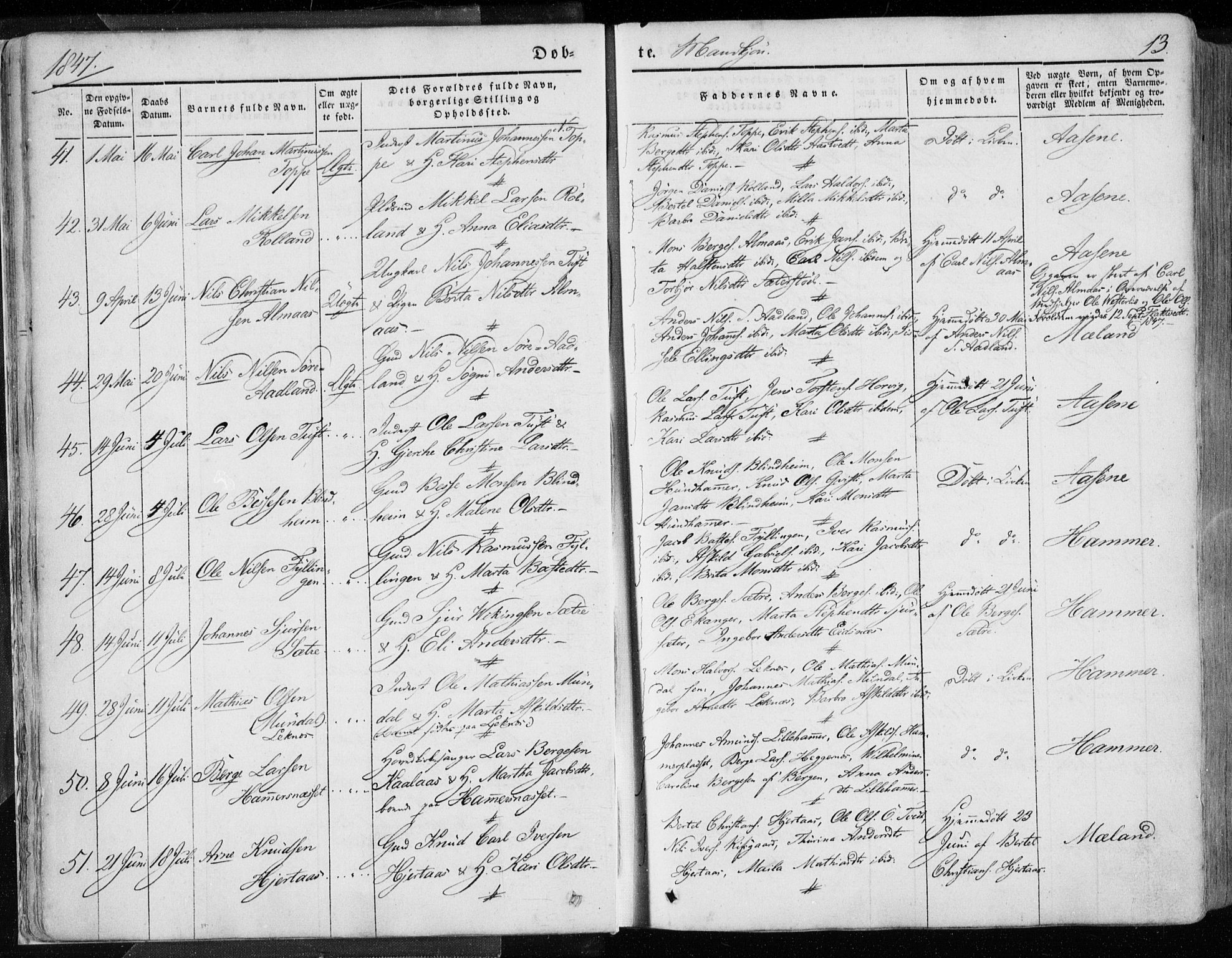 Hamre sokneprestembete, AV/SAB-A-75501/H/Ha/Haa/Haaa/L0013: Parish register (official) no. A 13, 1846-1857, p. 13