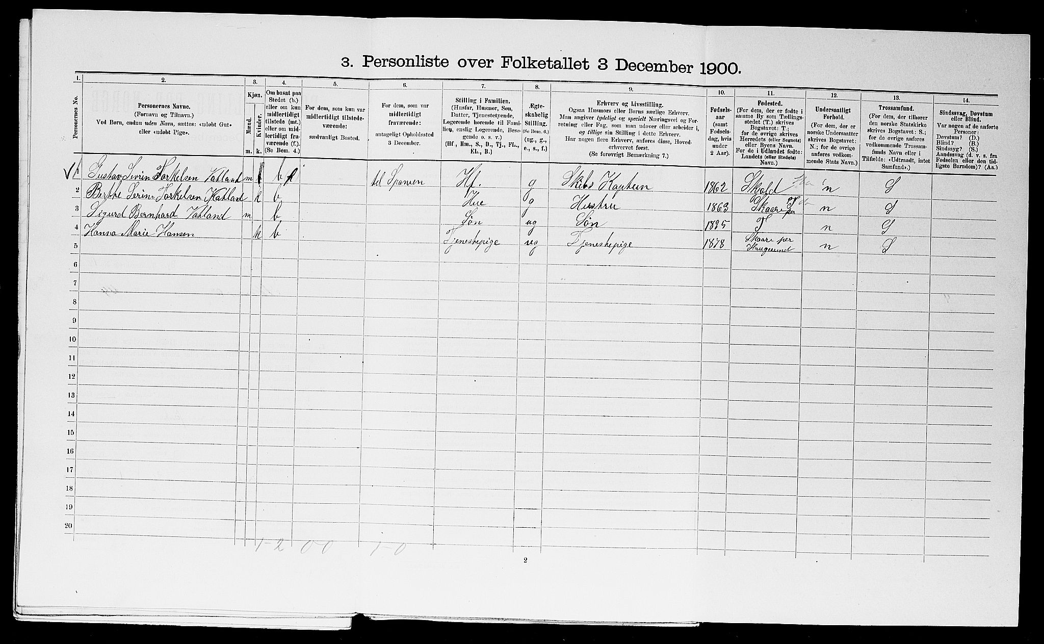 SAST, 1900 census for Haugesund, 1900, p. 2289