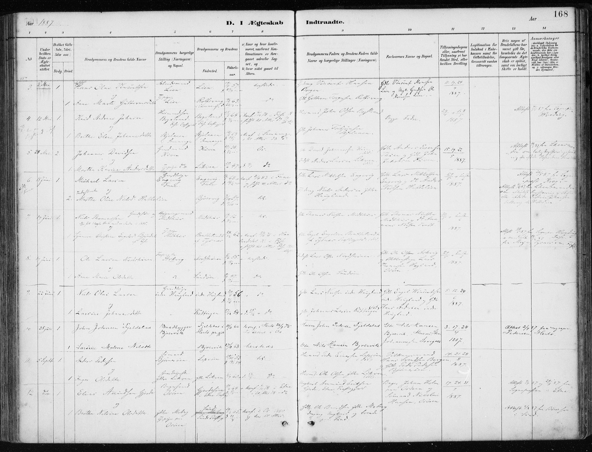 Os sokneprestembete, SAB/A-99929: Parish register (official) no. B 1, 1885-1902, p. 168