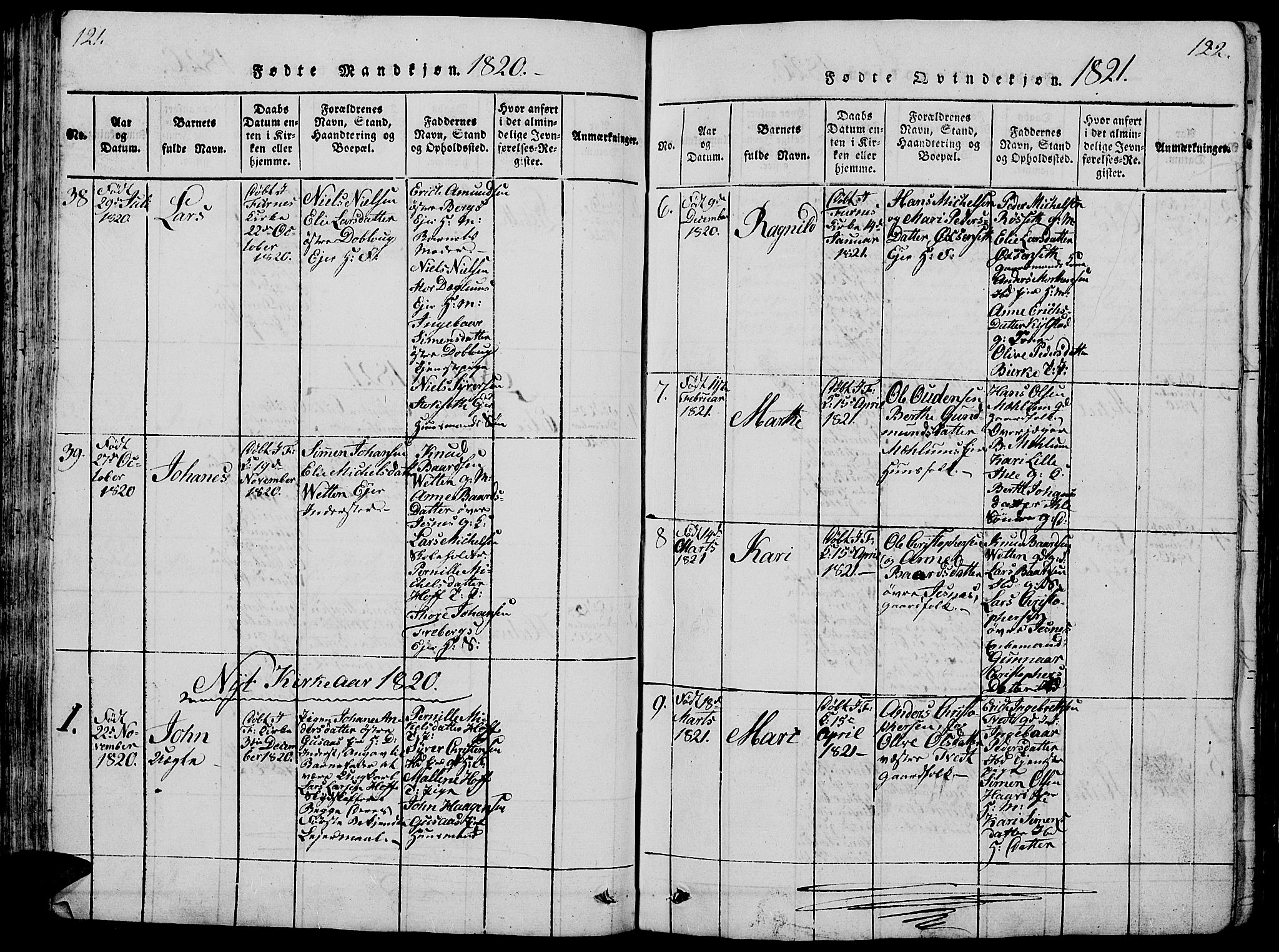 Vang prestekontor, Hedmark, AV/SAH-PREST-008/H/Ha/Hab/L0005: Parish register (copy) no. 5, 1815-1836, p. 121-122