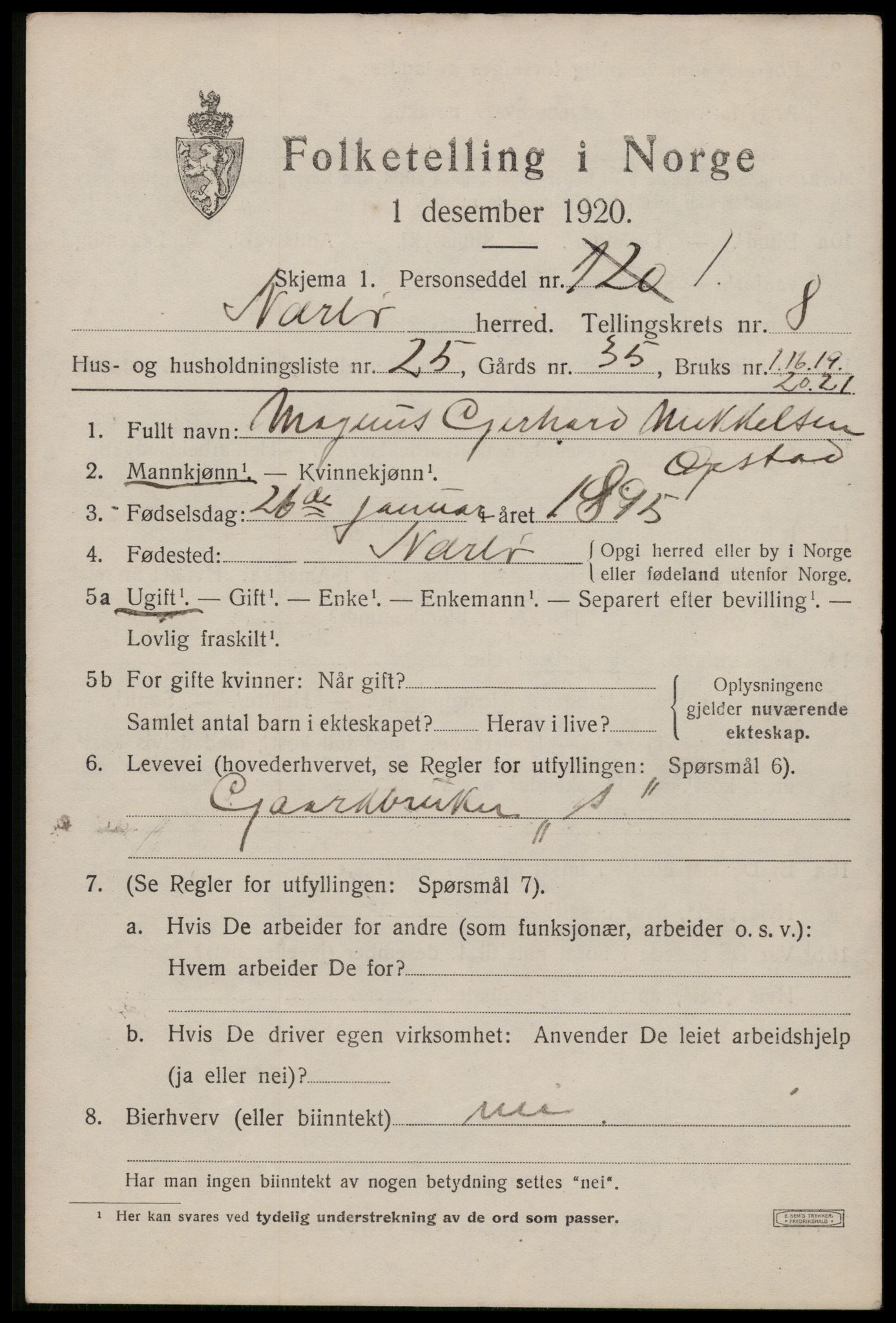 SAST, 1920 census for Nærbø, 1920, p. 5361