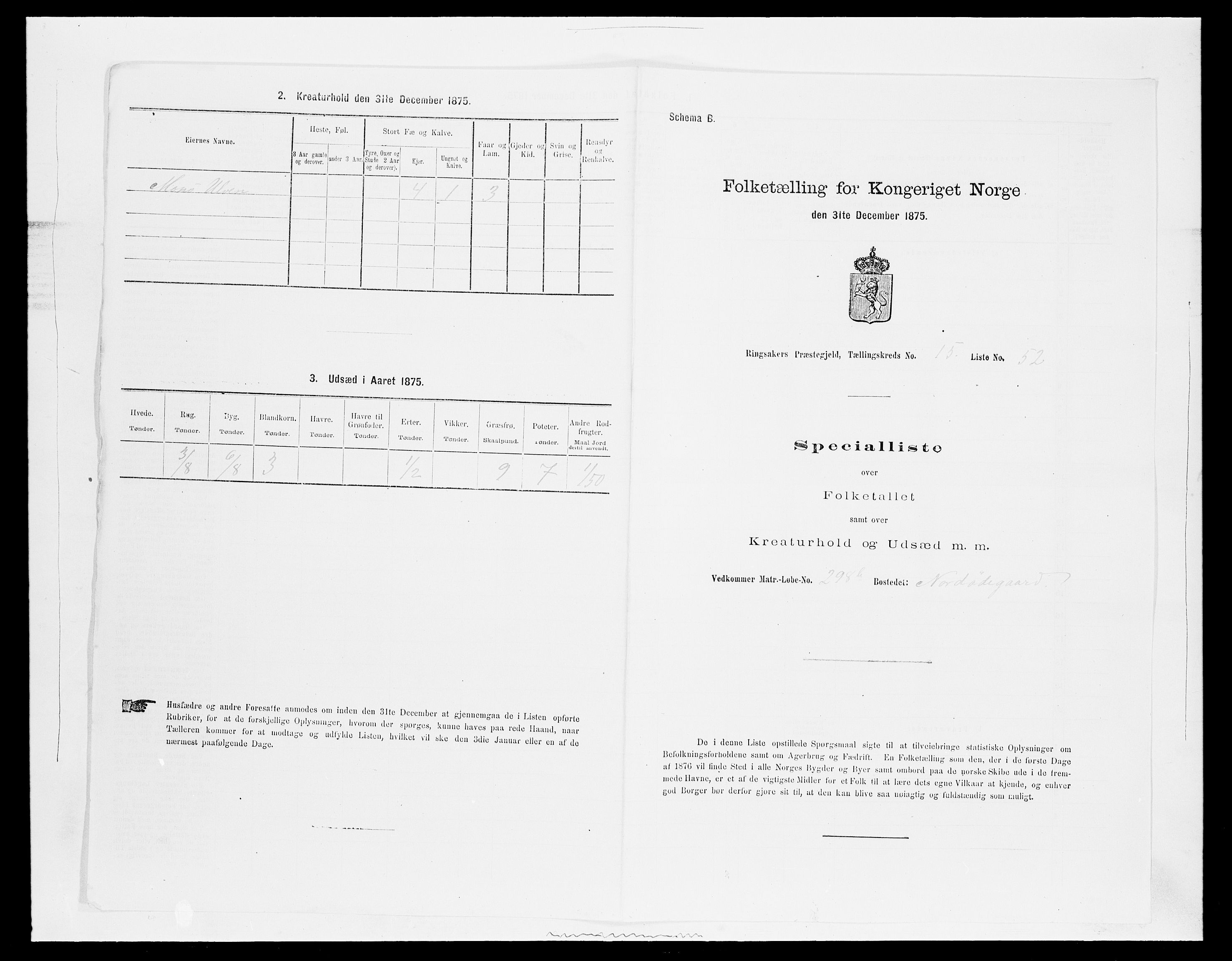 SAH, 1875 census for 0412P Ringsaker, 1875, p. 3134