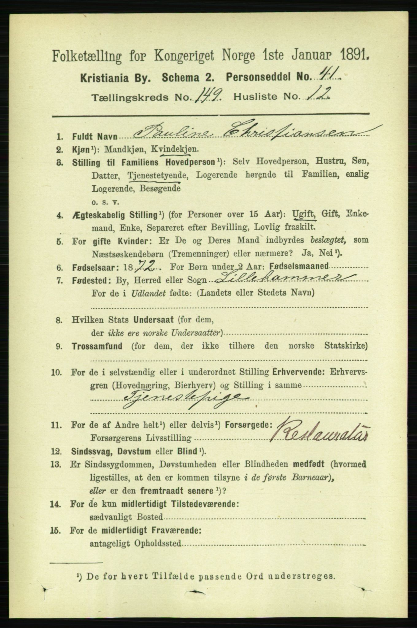 RA, 1891 census for 0301 Kristiania, 1891, p. 83400