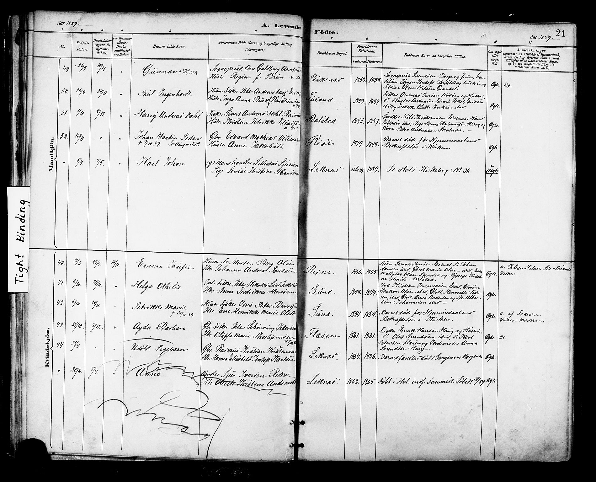 Ministerialprotokoller, klokkerbøker og fødselsregistre - Nordland, AV/SAT-A-1459/881/L1167: Parish register (copy) no. 881C04, 1886-1899, p. 21