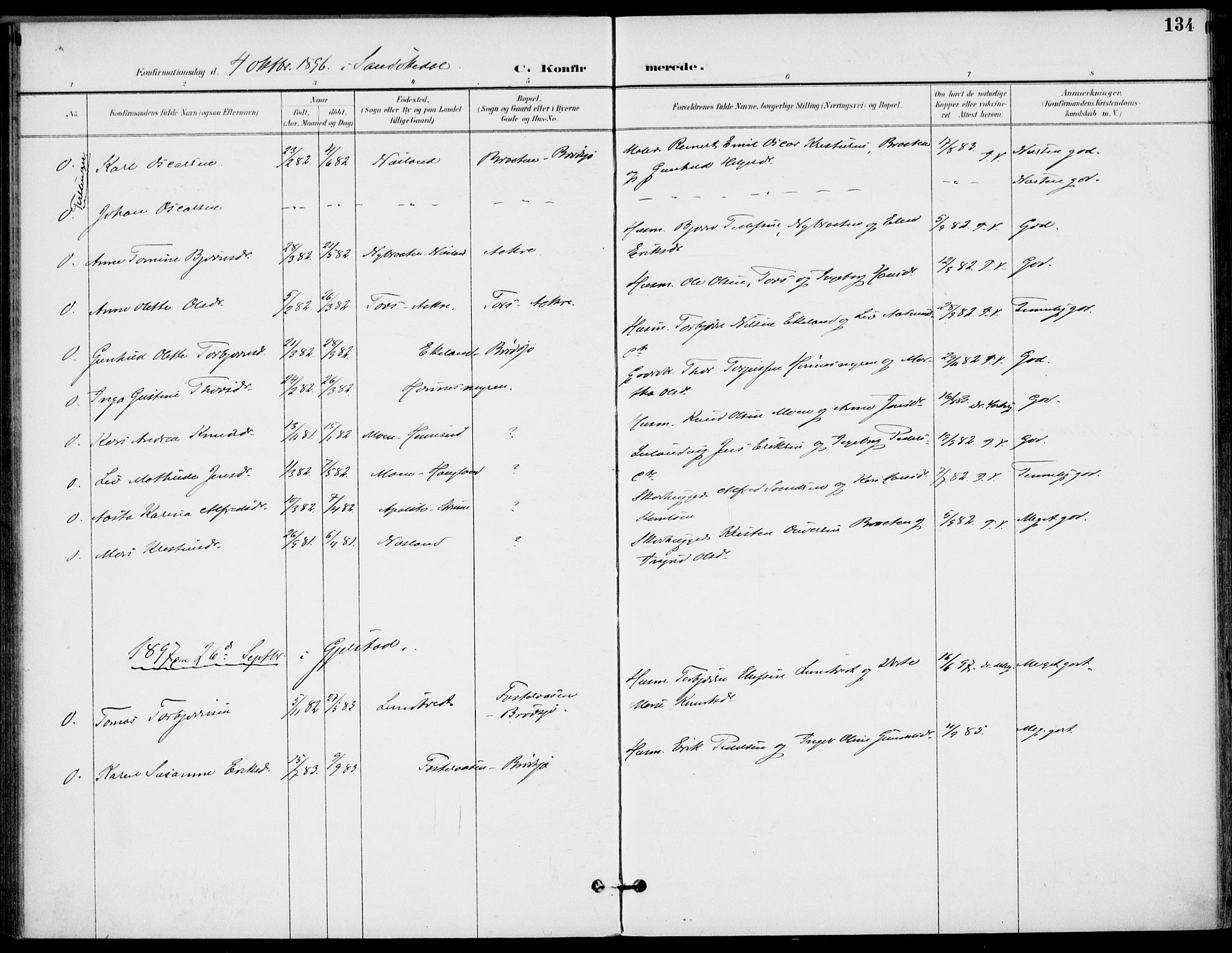 Drangedal kirkebøker, SAKO/A-258/F/Fa/L0012: Parish register (official) no. 12, 1895-1905, p. 134