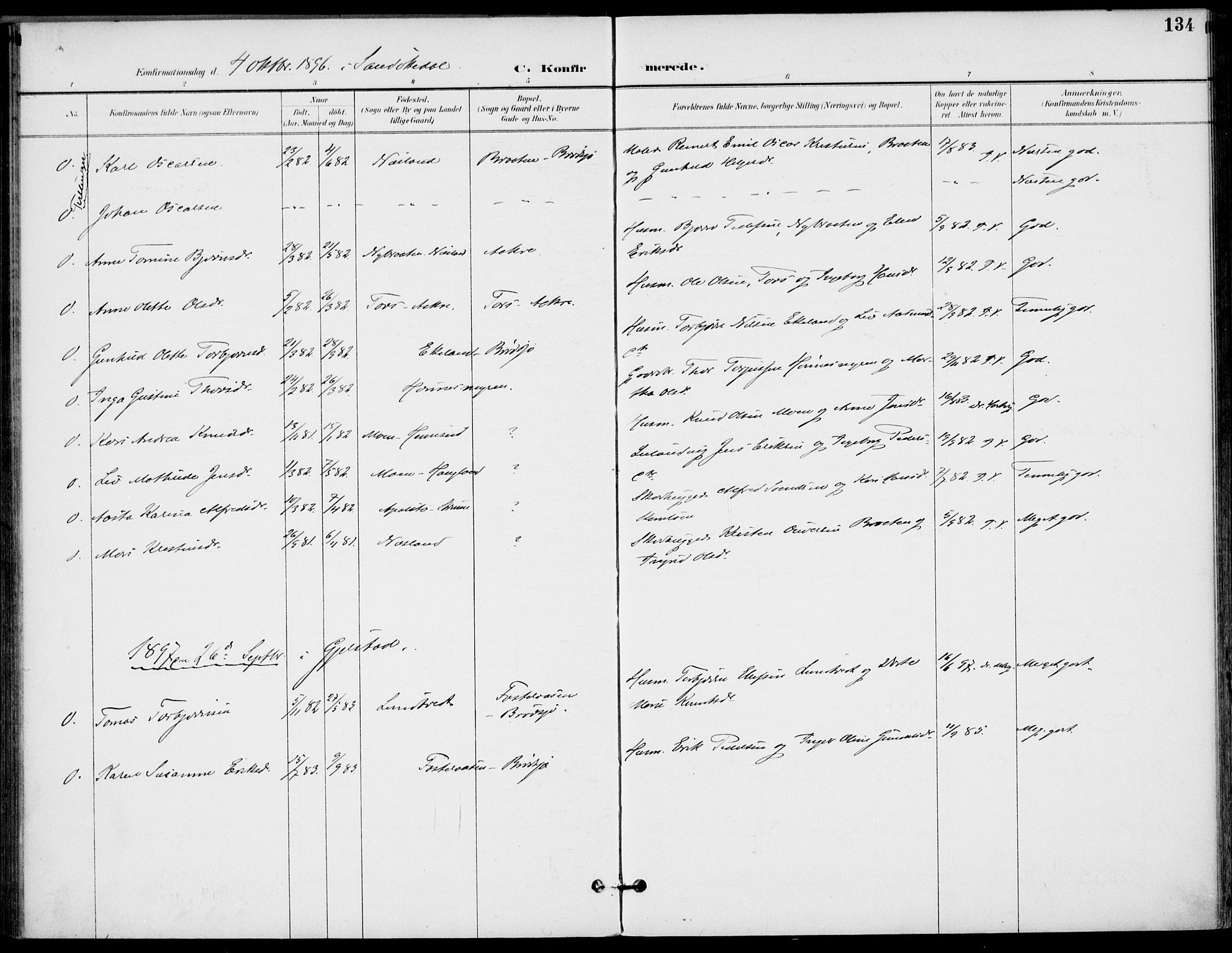 Drangedal kirkebøker, AV/SAKO-A-258/F/Fa/L0012: Parish register (official) no. 12, 1895-1905, p. 134