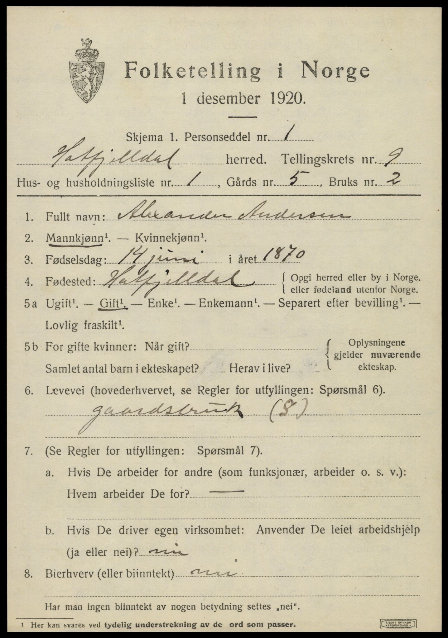 SAT, 1920 census for Hattfjelldal, 1920, p. 2154