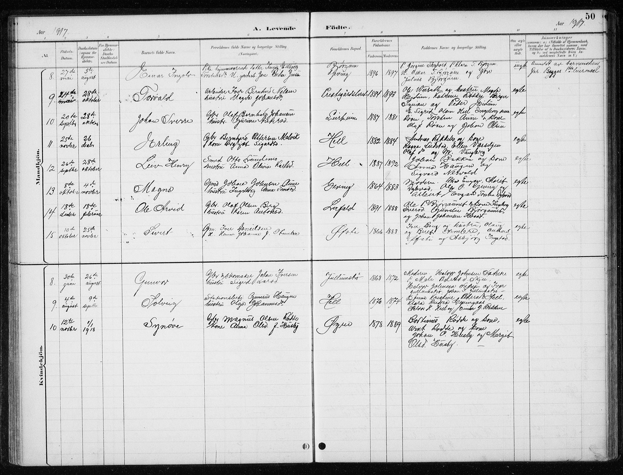 Ministerialprotokoller, klokkerbøker og fødselsregistre - Nord-Trøndelag, SAT/A-1458/710/L0096: Parish register (copy) no. 710C01, 1892-1925, p. 50