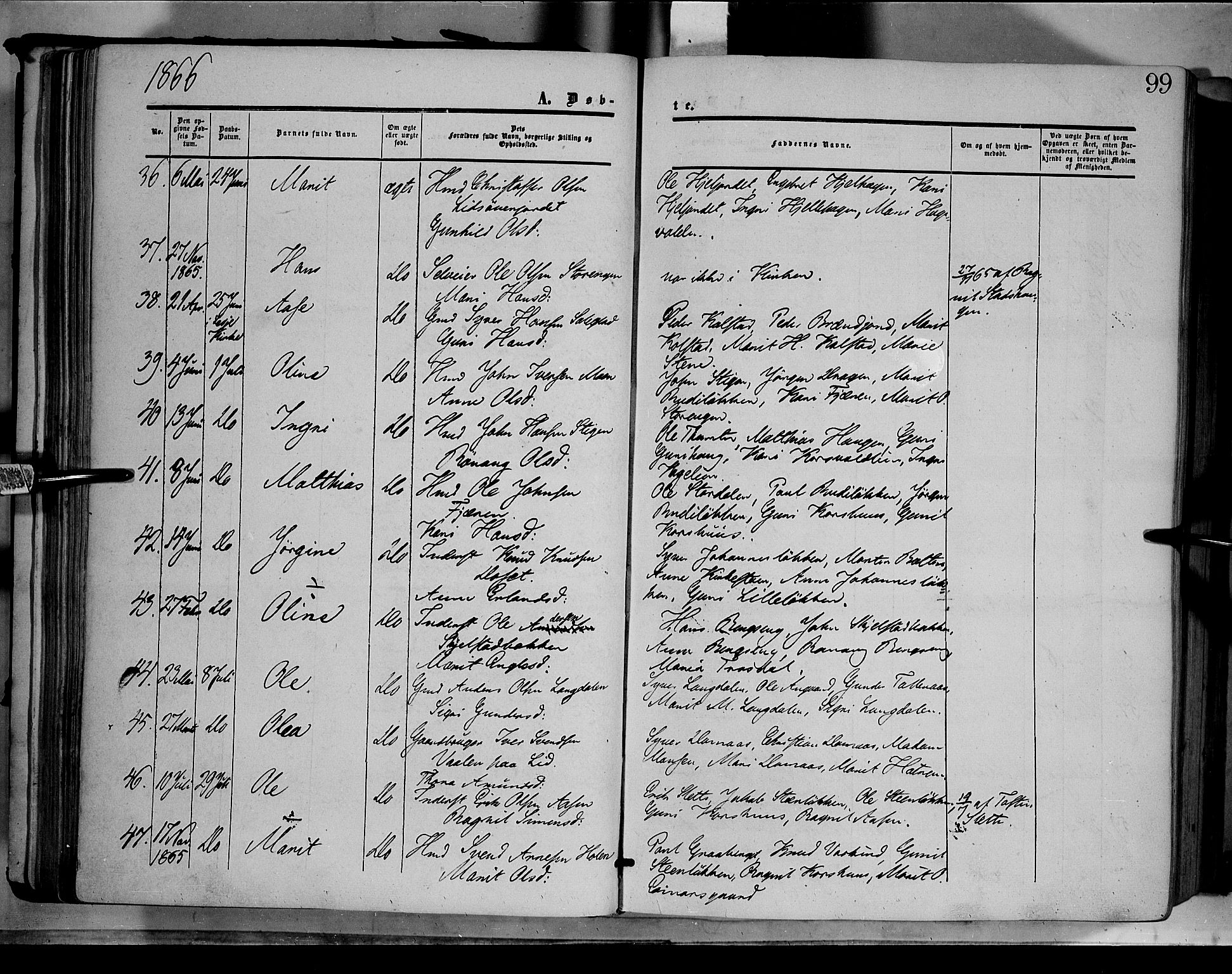 Dovre prestekontor, AV/SAH-PREST-066/H/Ha/Haa/L0001: Parish register (official) no. 1, 1854-1878, p. 99