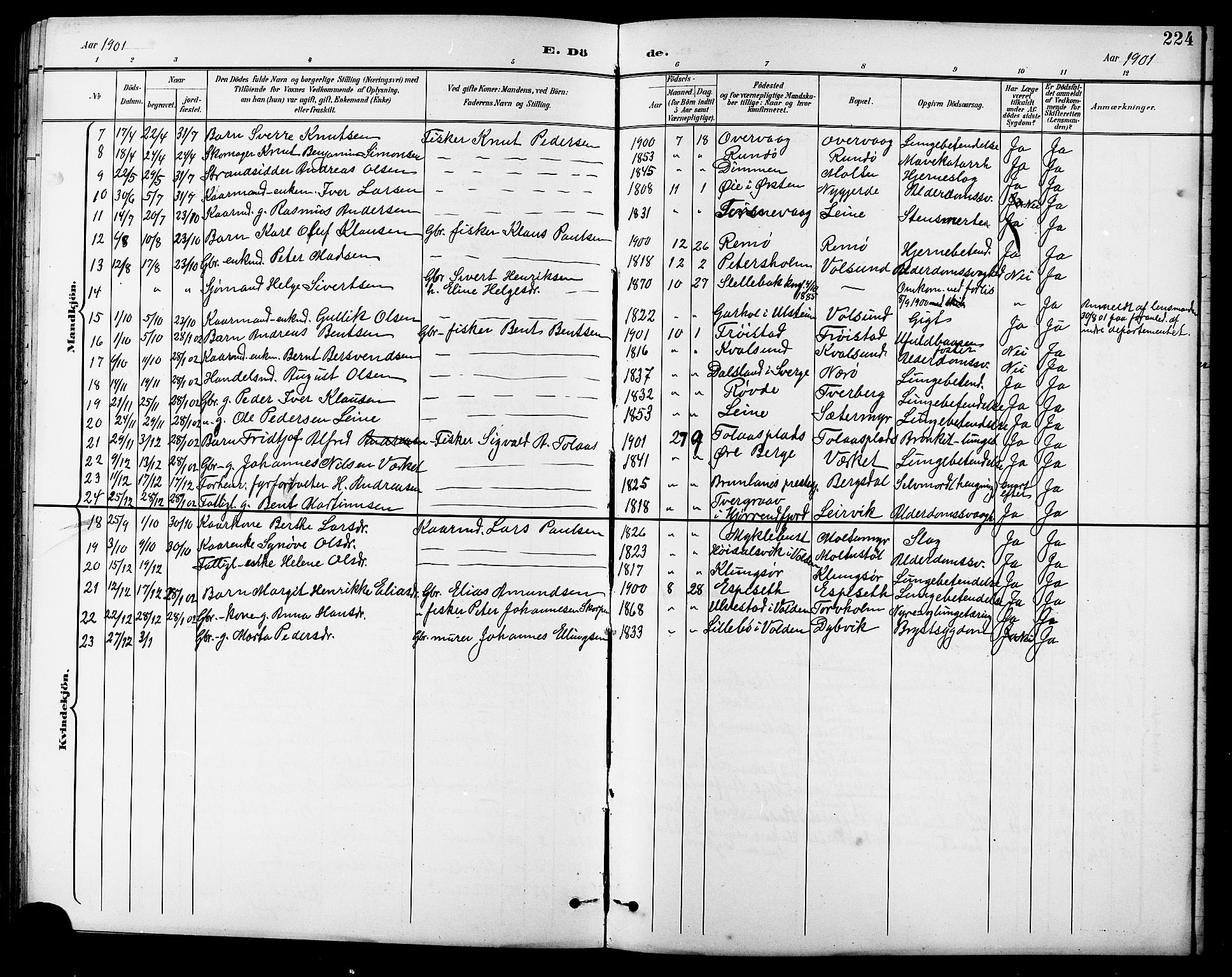 Ministerialprotokoller, klokkerbøker og fødselsregistre - Møre og Romsdal, SAT/A-1454/507/L0082: Parish register (copy) no. 507C05, 1896-1914, p. 224