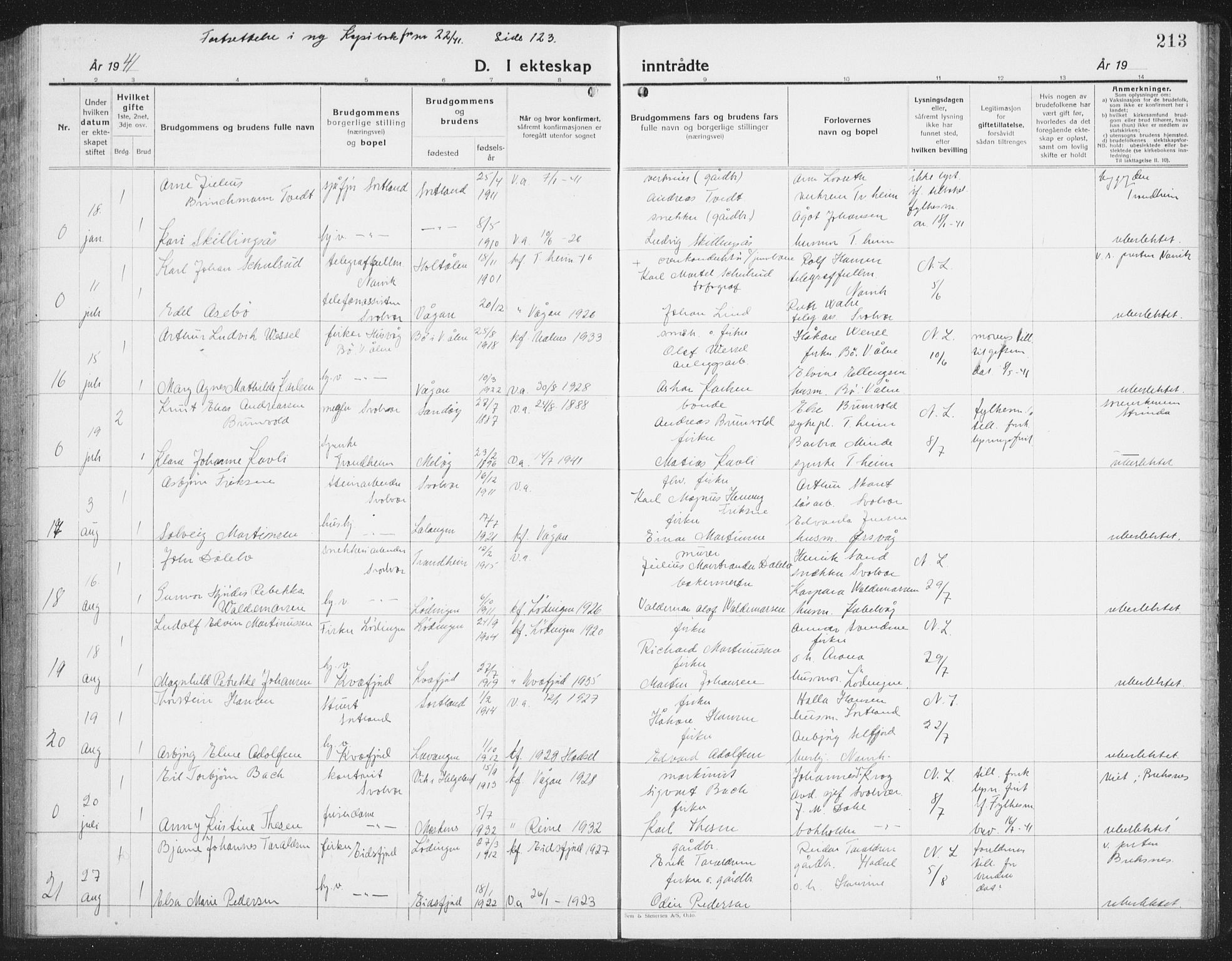 Ministerialprotokoller, klokkerbøker og fødselsregistre - Nordland, AV/SAT-A-1459/877/L1117: Parish register (copy) no. 877C01, 1923-1942, p. 213