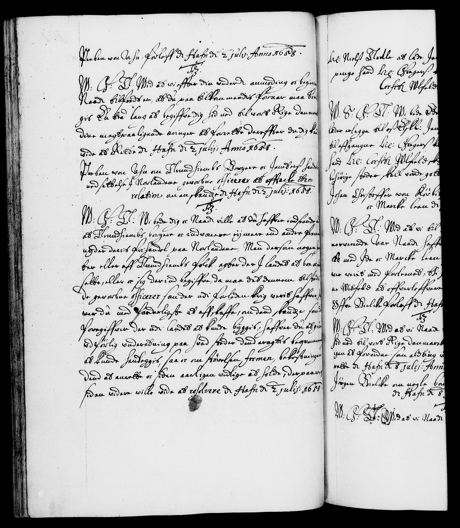 Danske Kanselli 1572-1799, RA/EA-3023/F/Fc/Fca/Fcab/L0010: Norske tegnelser (mikrofilm), 1657-1660, p. 107b