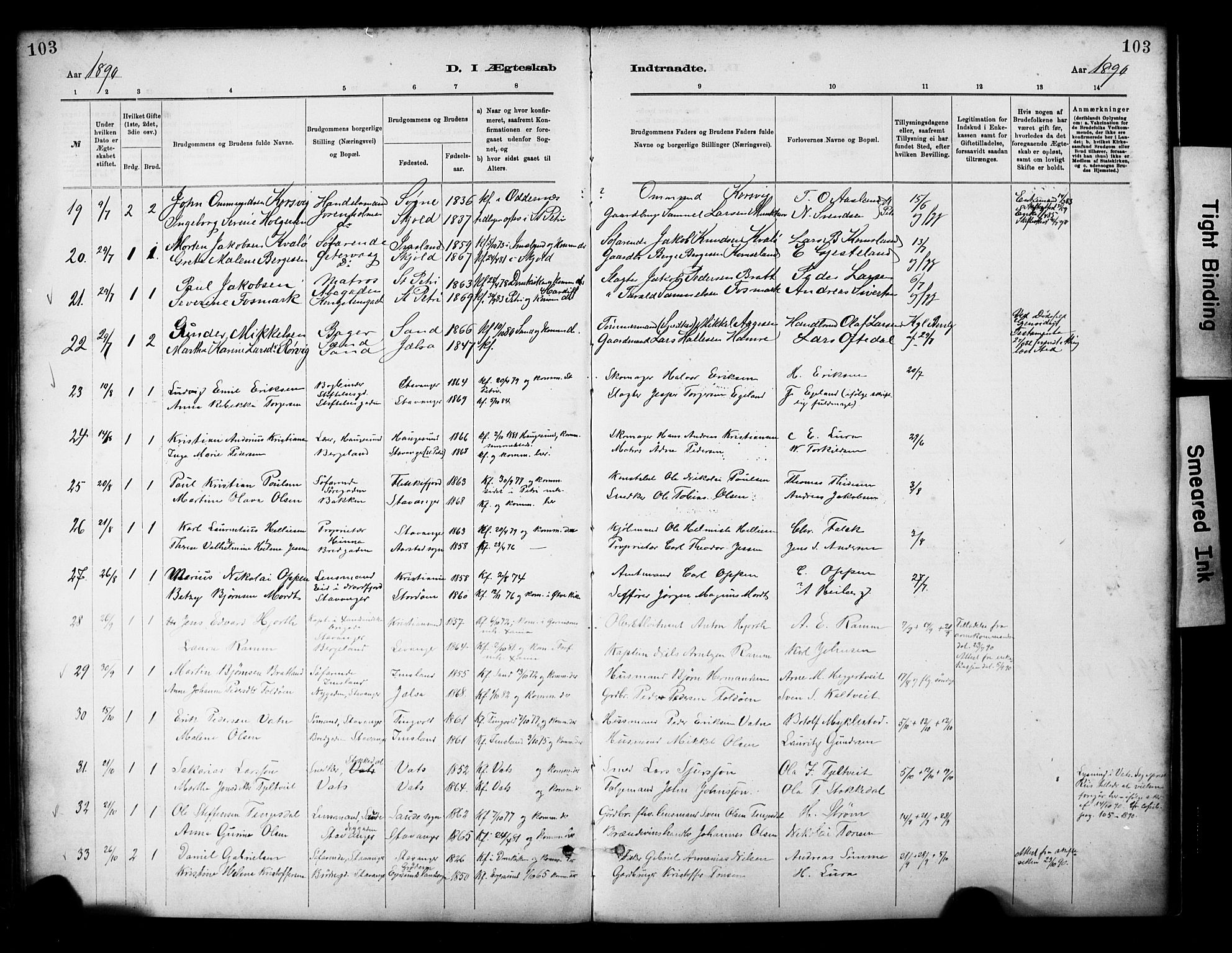 St. Petri sokneprestkontor, AV/SAST-A-101813/001/30/30BA/L0018: Parish register (official) no. A 19, 1879-1900, p. 103