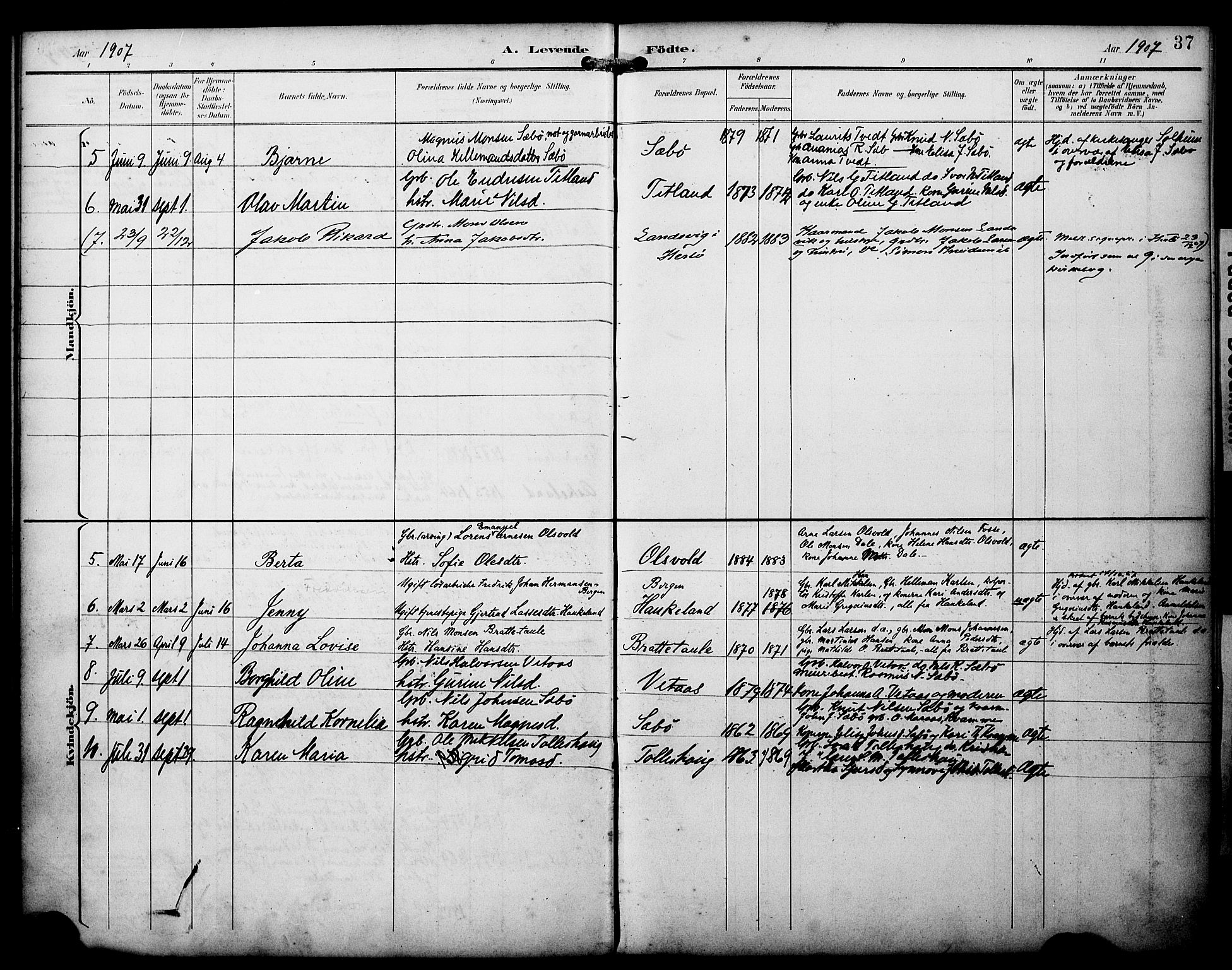 Manger sokneprestembete, AV/SAB-A-76801/H/Haa: Parish register (official) no. D 2, 1894-1908, p. 37