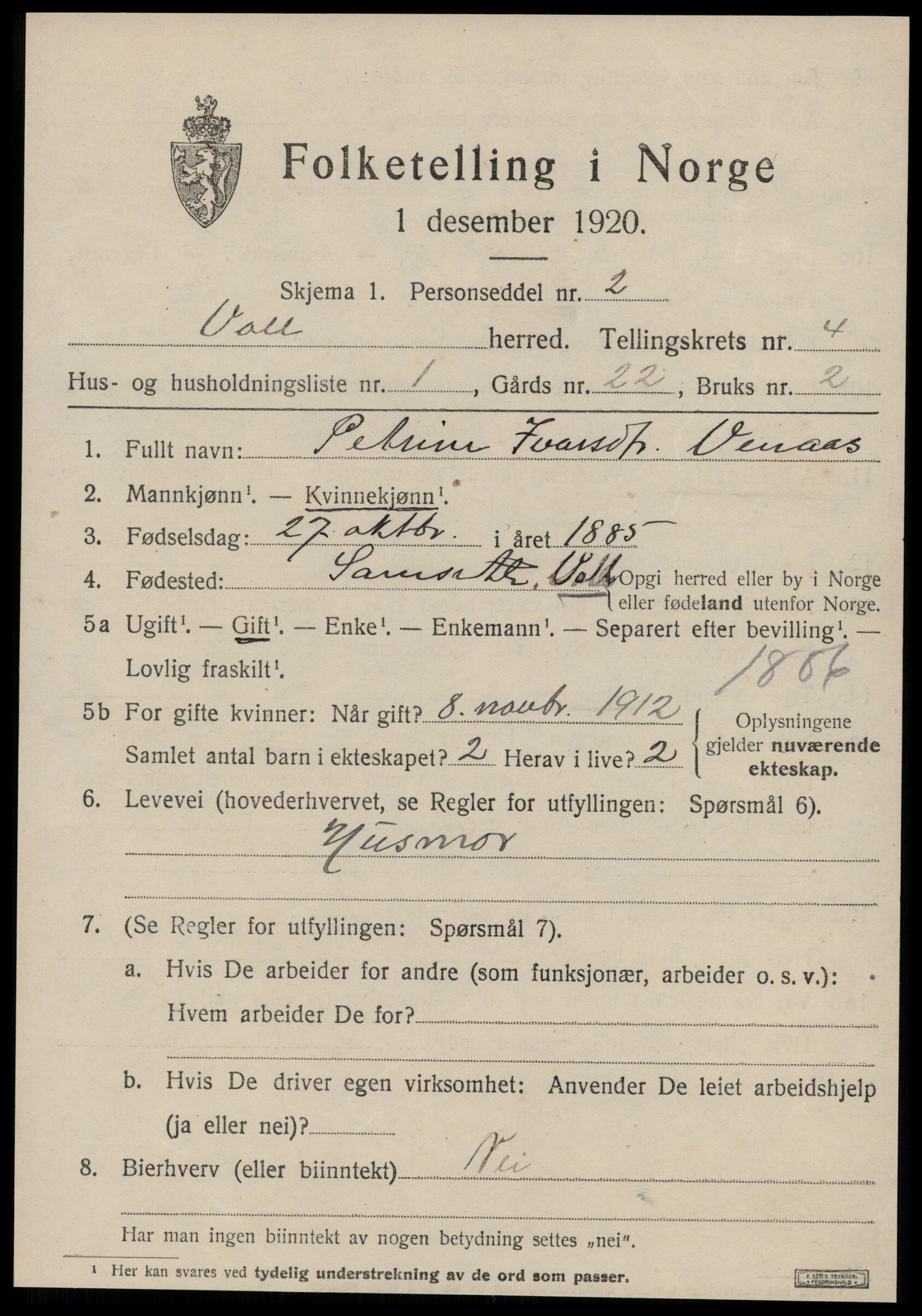 SAT, 1920 census for Voll, 1920, p. 1859